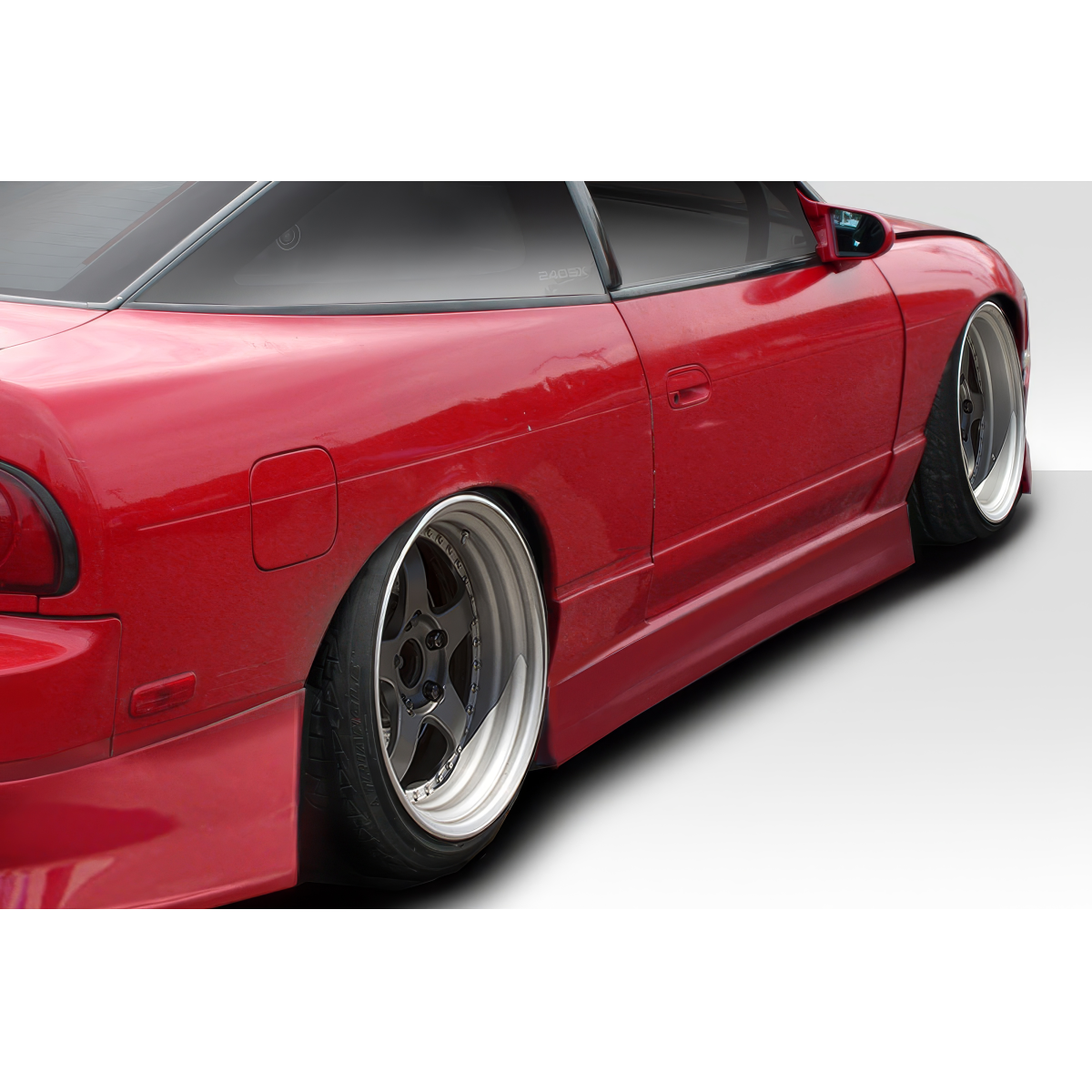 Modify your Nissan 240SX 1989 with our Exterior/Side Skirts - Side view showcasing low angle of vehicle