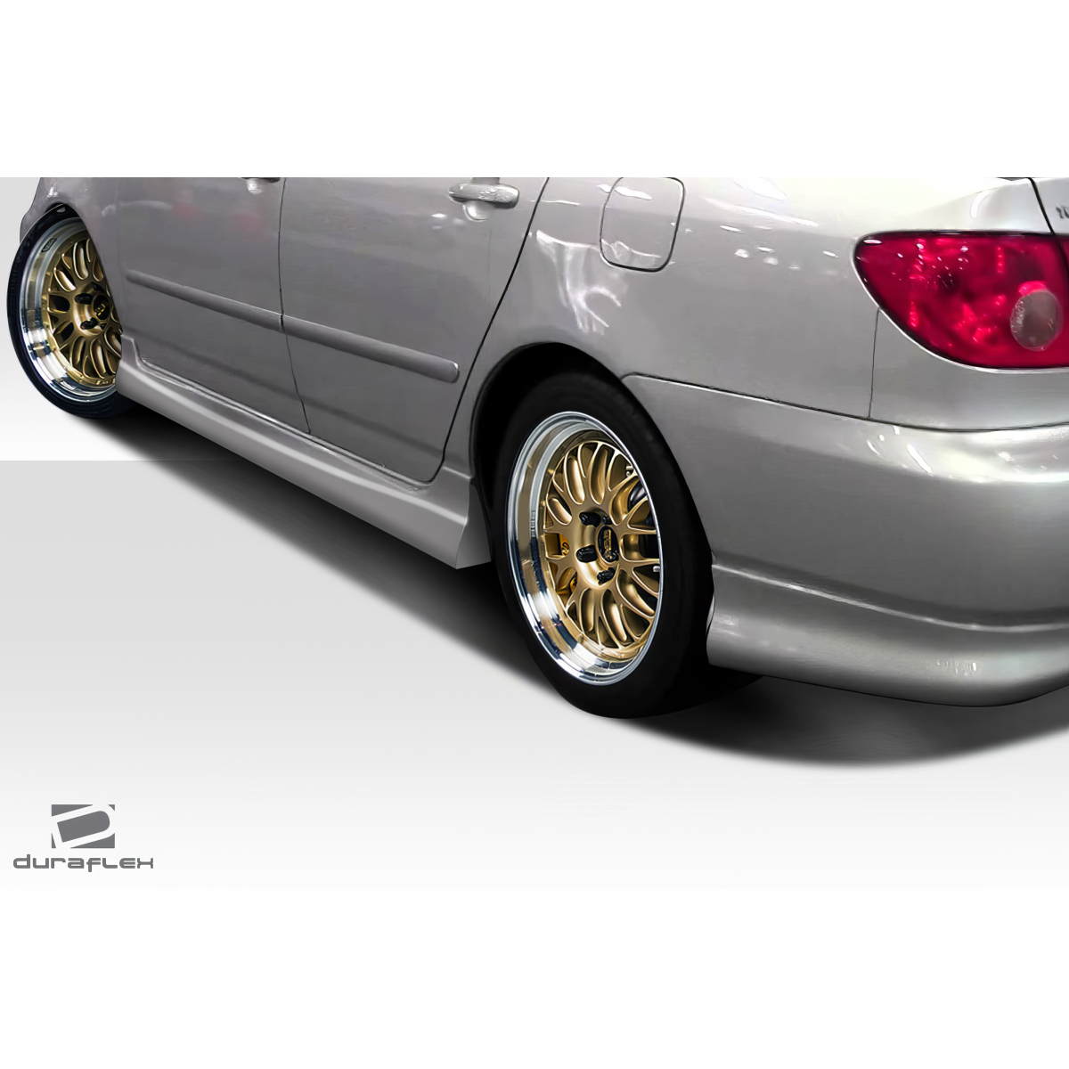 Modify your Toyota Corolla 2003 with our Exterior/Side Skirts - Side angle view of vehicle showing side skirts