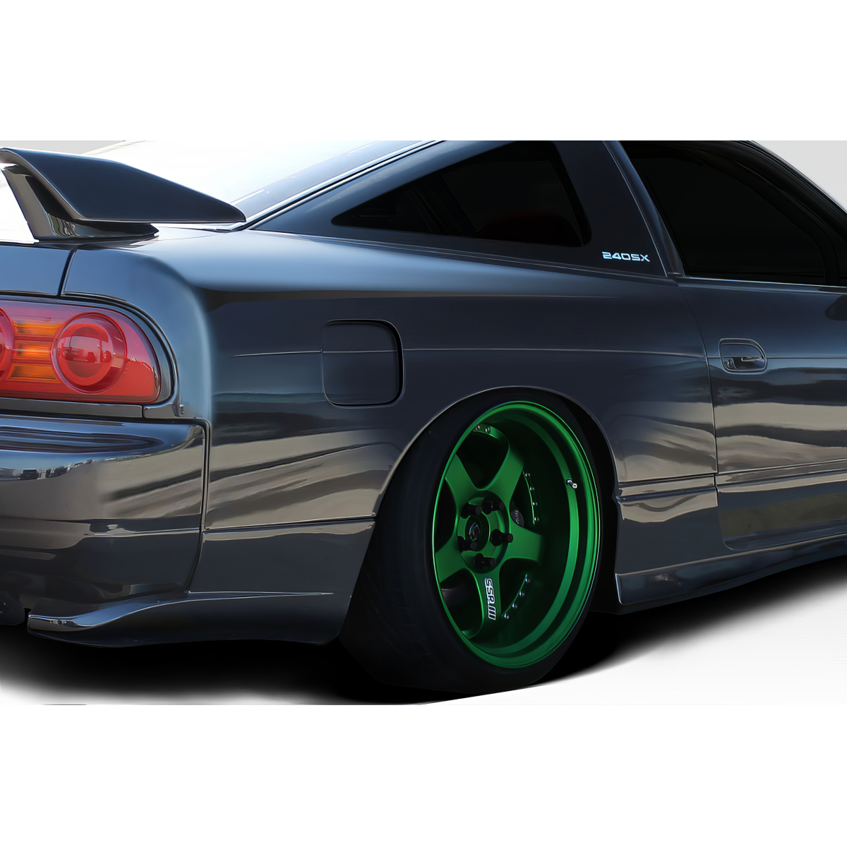 Modify your Nissan 240SX 1989 with our Exterior/Fenders - Side angle of rear fender with green wheels