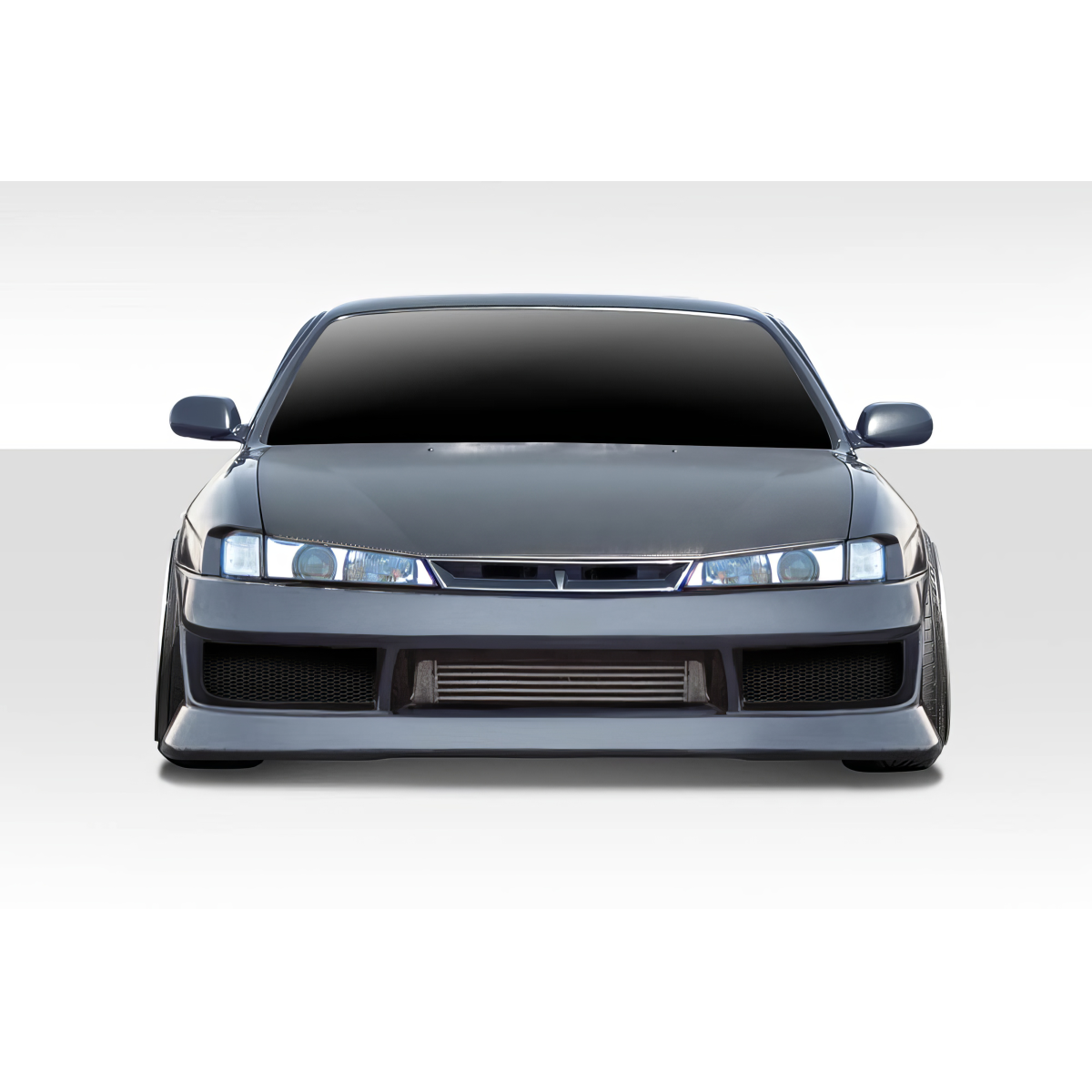 Modify your Nissan 240SX 1997 with our Exterior/Front Bumpers or Lips - Front view of car at head-on angle