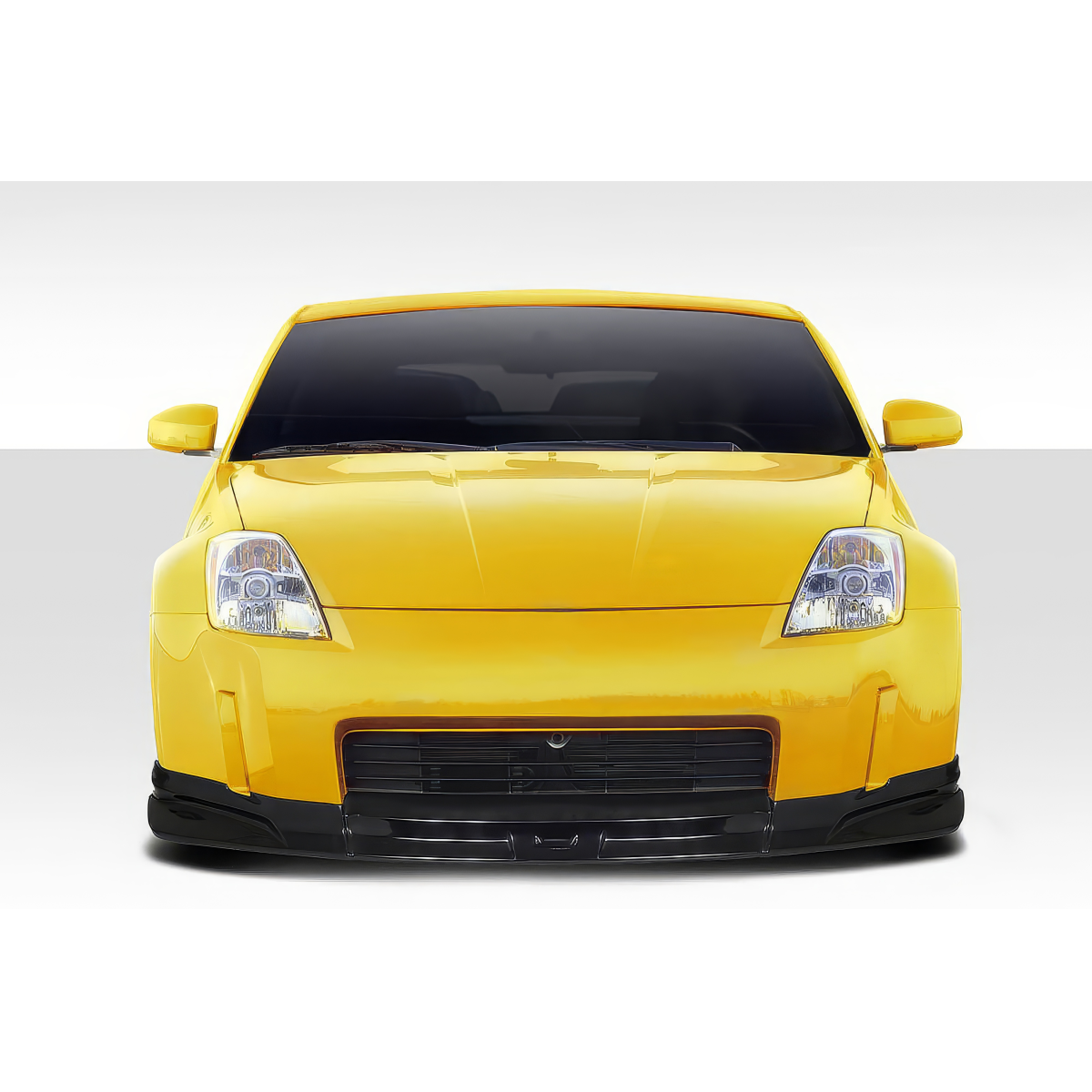 Modify your Nissan 350Z 2003 with our Exterior/Front Bumpers or Lips - Front view of a yellow Nissan 350Z