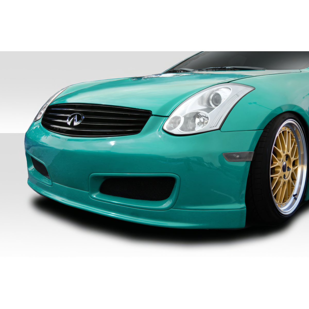 Modify your Infiniti G35 2003 with our Exterior/Front Bumpers or Lips - Front angled view of vehicle highlighting bumper