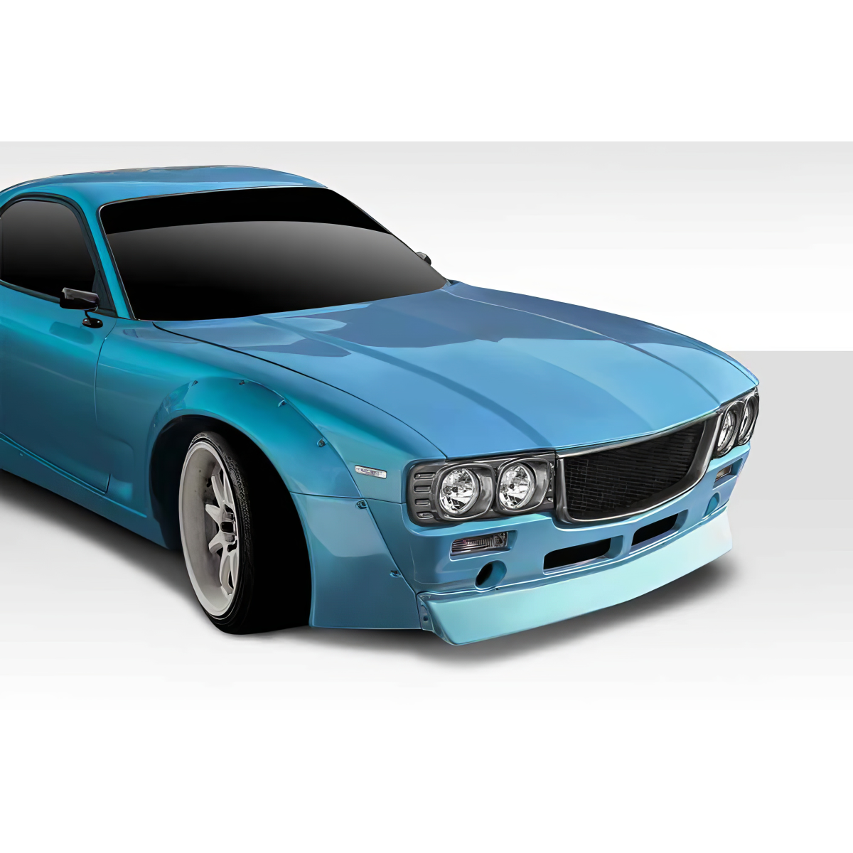 Modify your Mazda RX-7 1993 with our Exterior/Hoods - Front angle view of Mazda RX-7 wide body hood