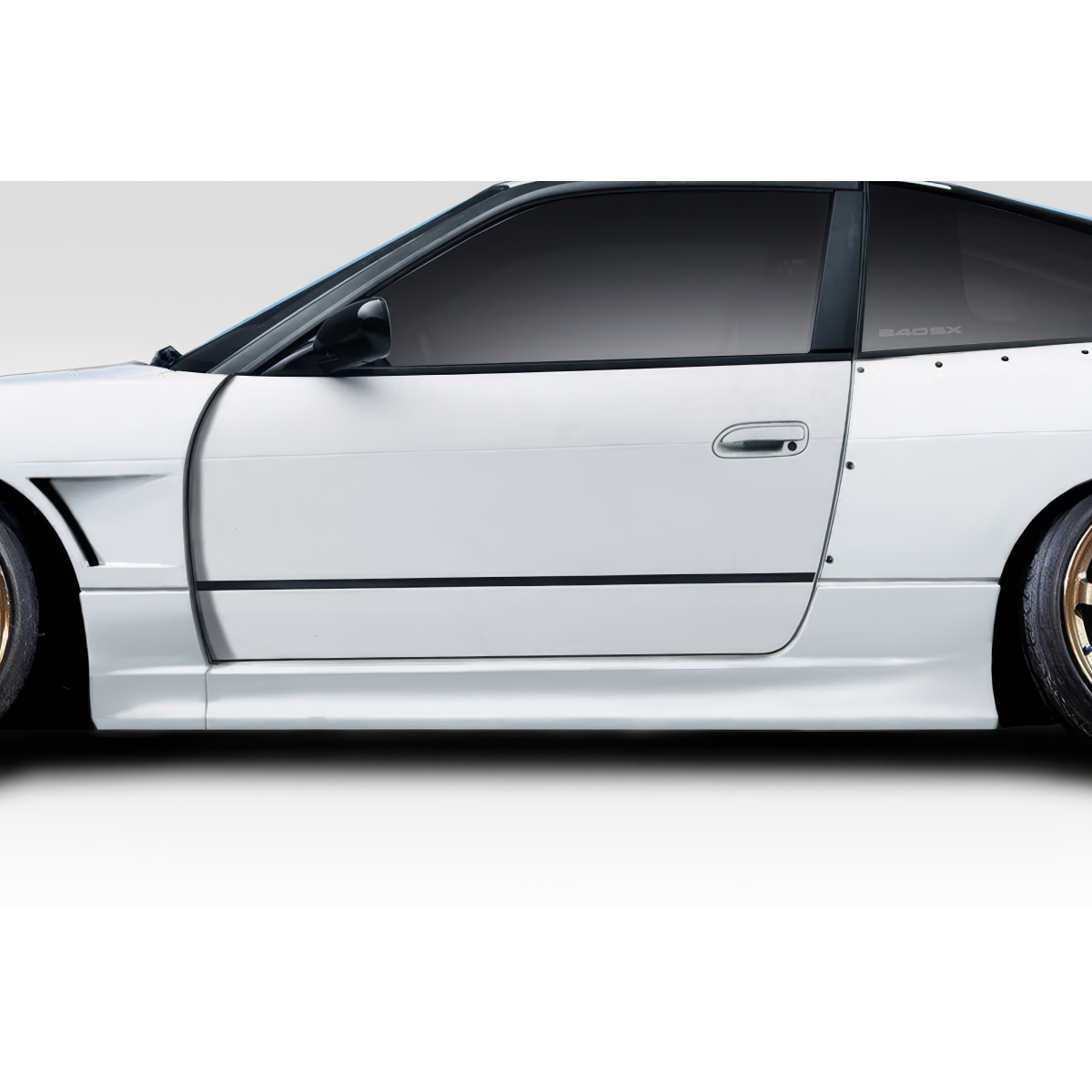 Modify your Nissan 240SX 1989 with our Exterior/Side Skirts - Side profile view of a car part at a slight angle