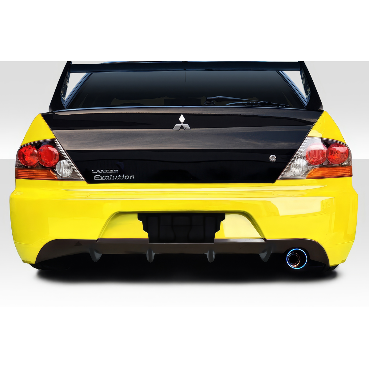 Modify your Mitsubishi Evolution 2003 with our Exterior/Rear Bumpers or Lips - Rear view of car seen at eye level angle