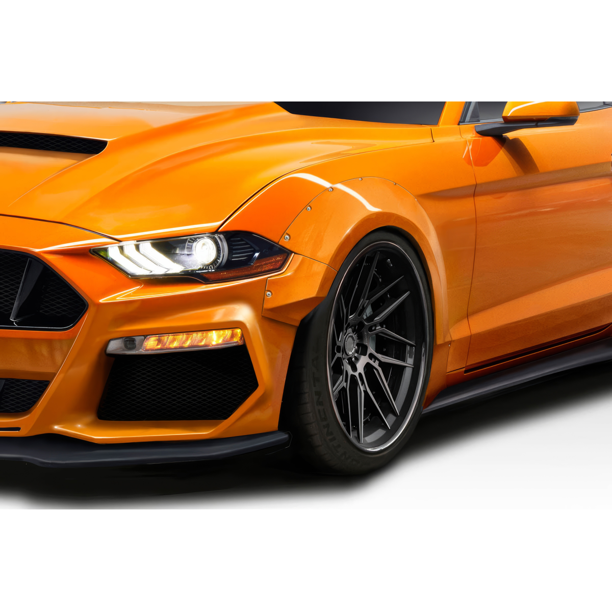 Modify your Ford Mustang 2018 with our Exterior/Fenders - Front angle view of fender flares on car