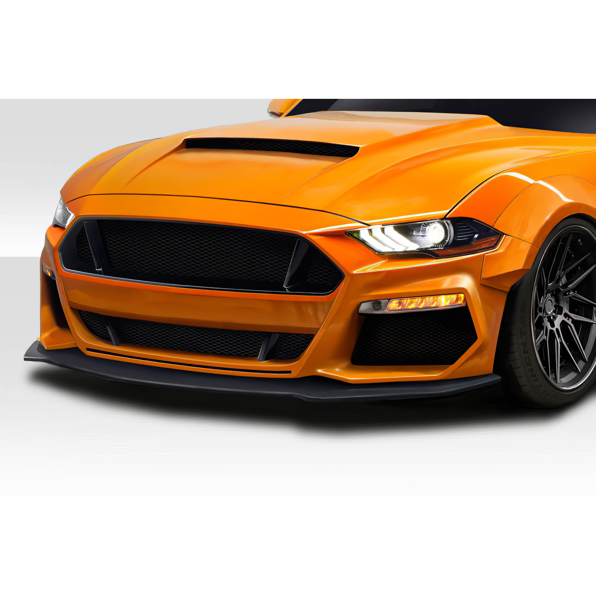 Modify your Ford Mustang 2018 with our Exterior/Front Bumpers or Lips - Front angle view of the vehicle's front lip