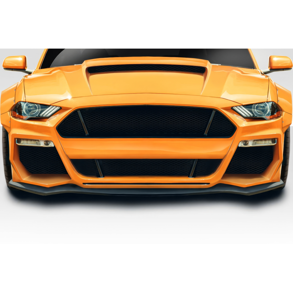 Modify your Ford Mustang 2018 with our Exterior/Front Bumpers or Lips - Frontal view of vehicle showcasing front bumper