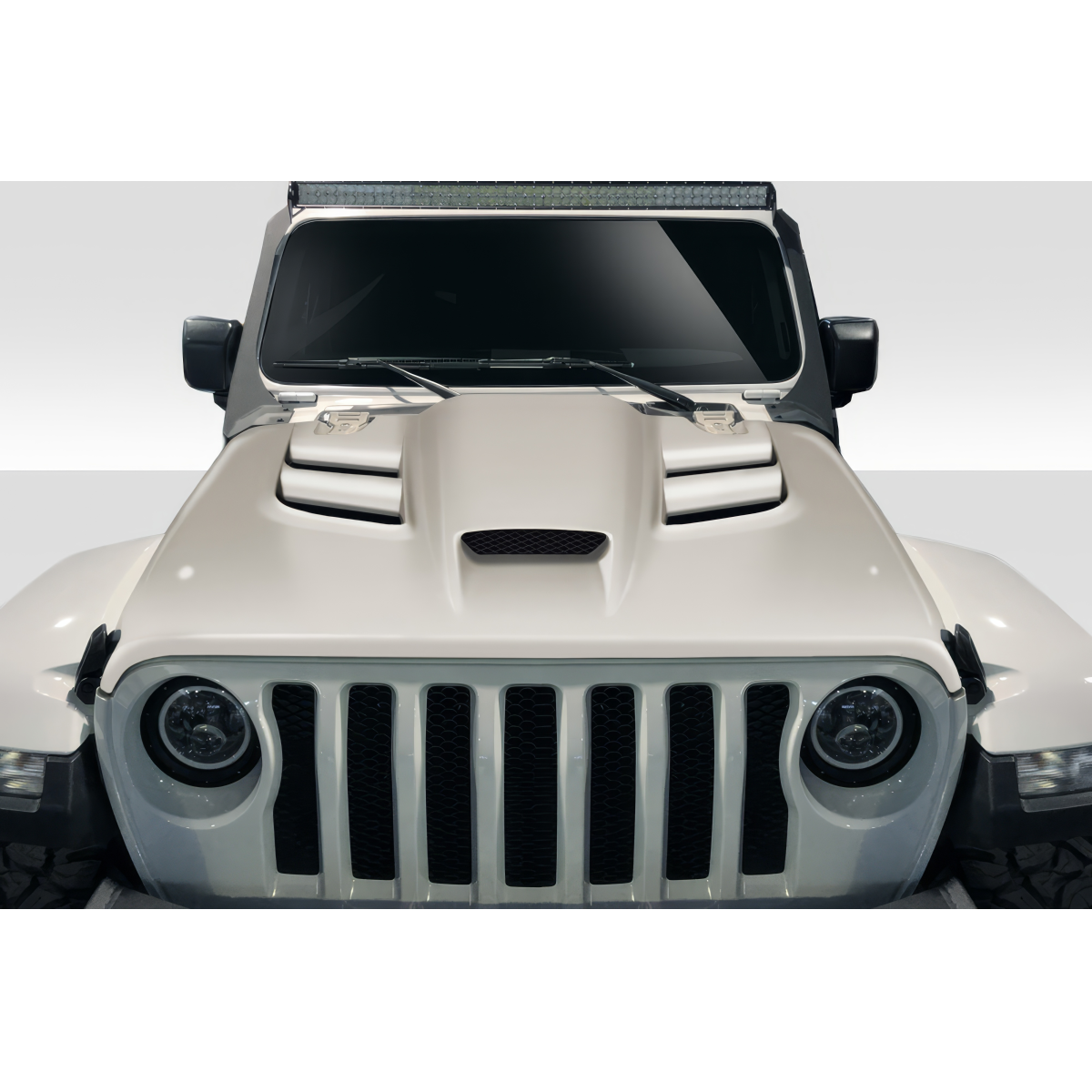 Modify your Jeep Gladiator 2019 with our Exterior/Hoods - Front view of jeep gladiator viper look hood