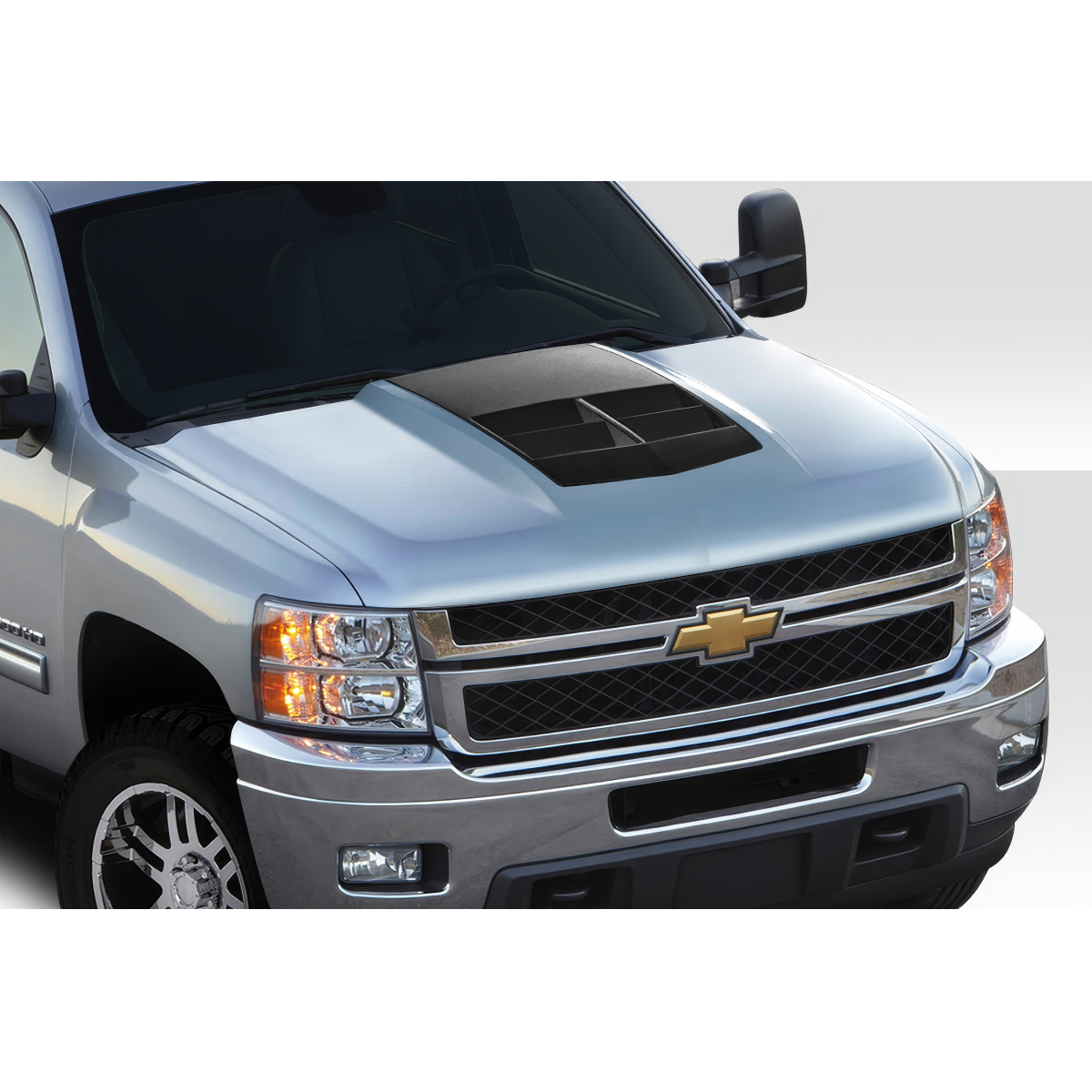 Modify your Chevrolet Silverado 2007 with our Exterior/Hoods - Front view at a slight angle from above