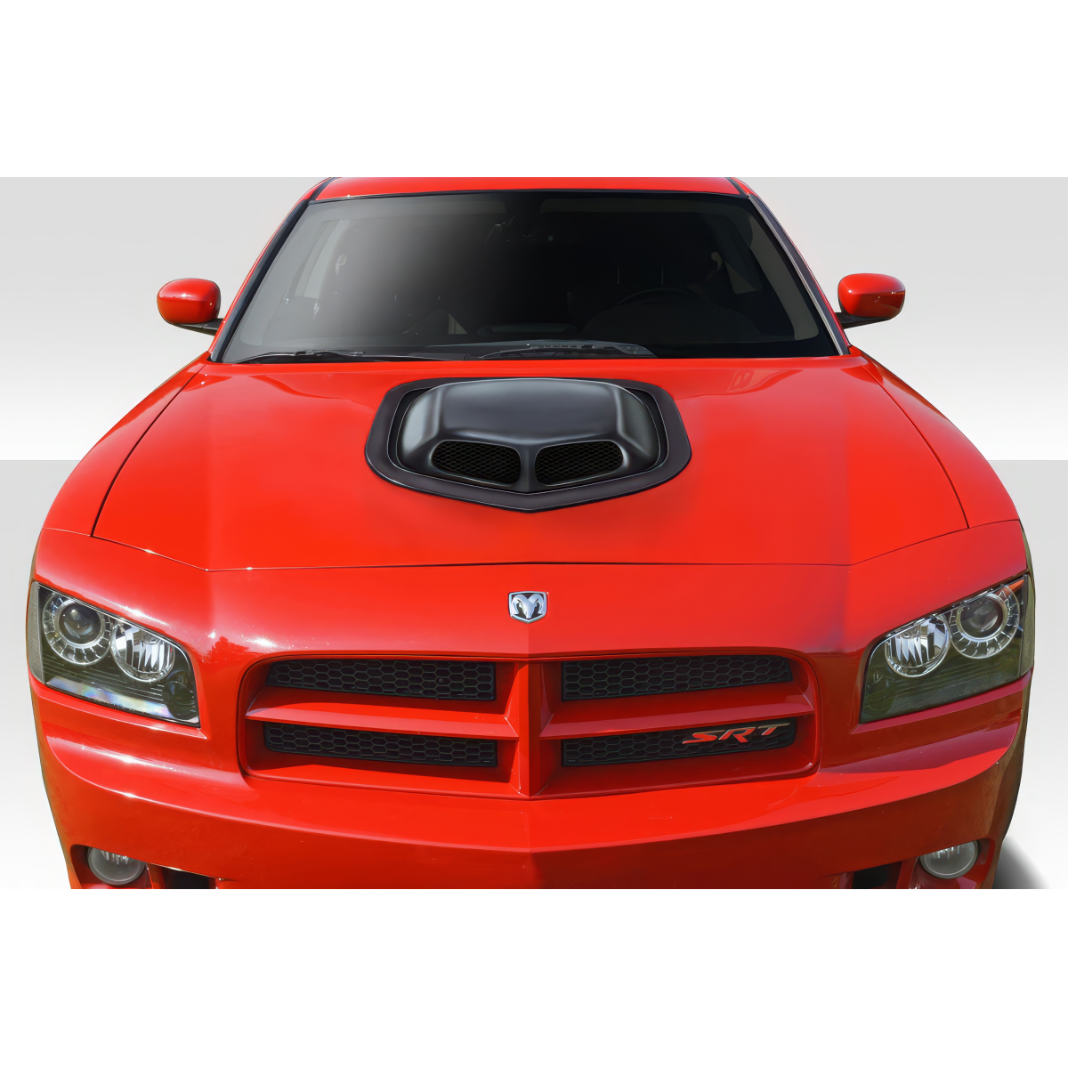 Modify your Dodge Charger 2006 with our Exterior/Hoods - Front view of the hood from a low angle