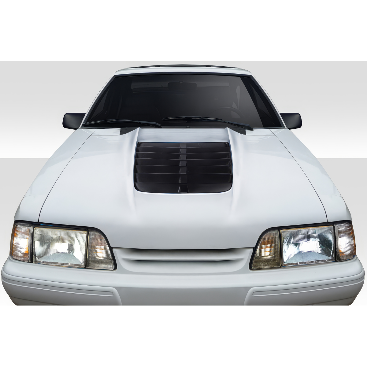 Modify your Ford Mustang 1987 with our Exterior/Hoods - Front view of the vehicle's hood part