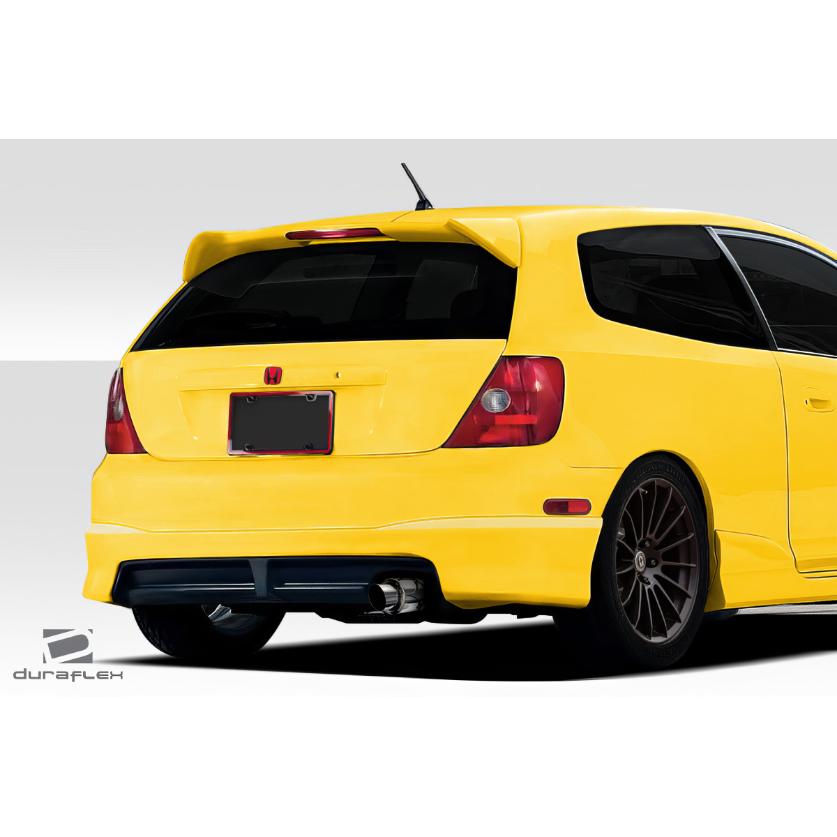 Modify your Honda Civic 2002 with our Exterior/Rear Bumpers or Lips - Rear view angle of vehicle highlighting rear lip