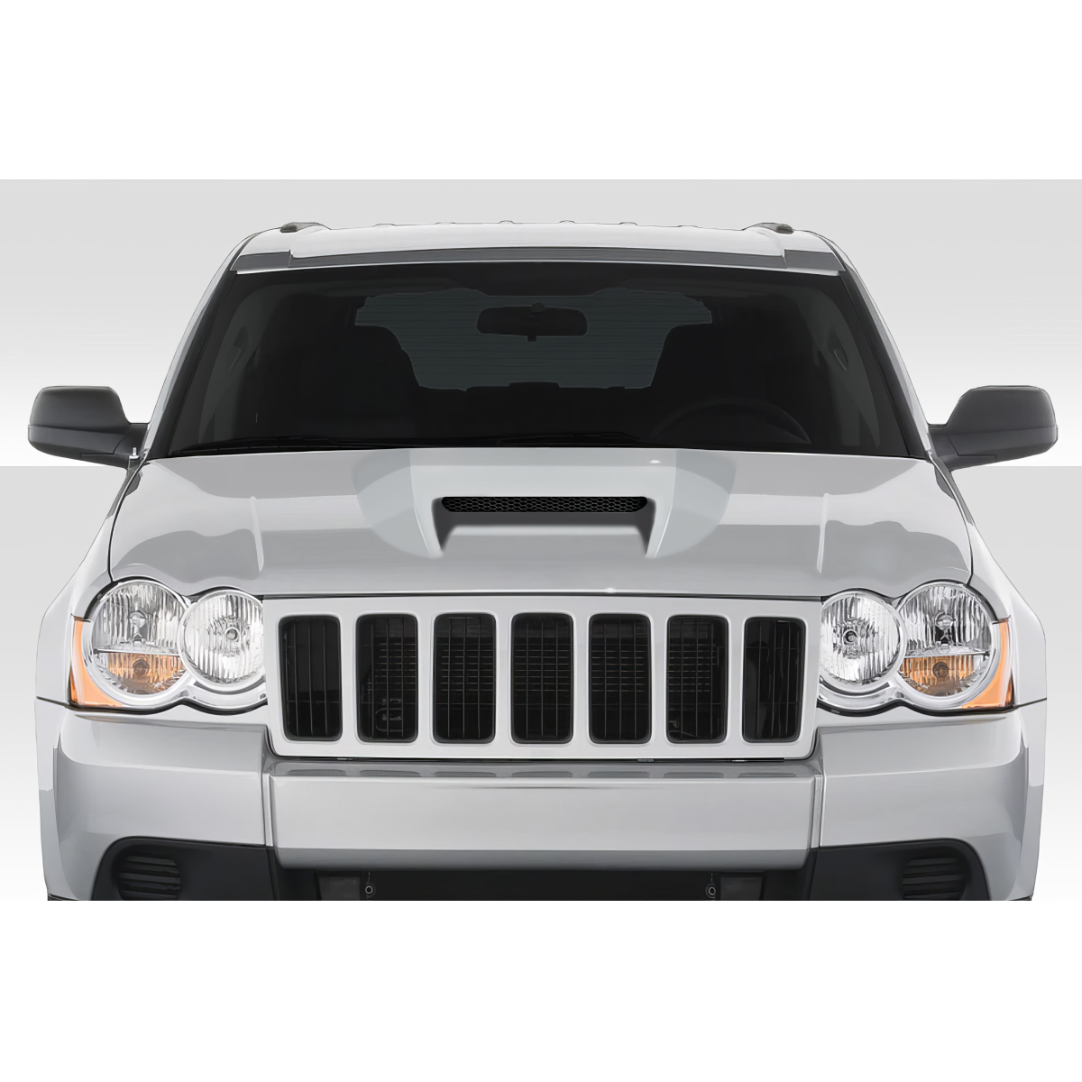 Modify your Jeep Cherokee 2005 with our Exterior/Hoods - Frontal view of the vehicle hood