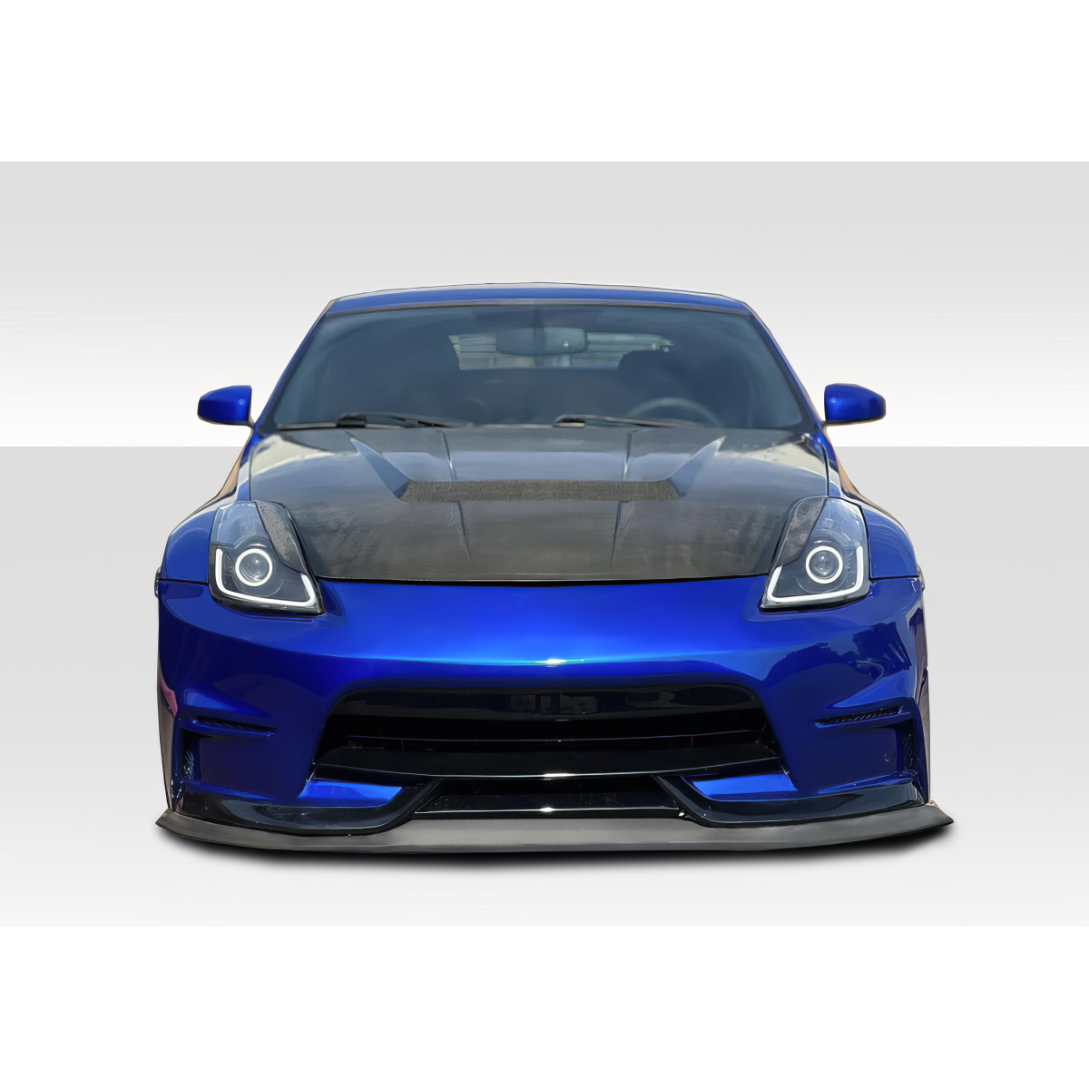 Modify your Nissan 350Z 2003 with our Exterior/Front Bumpers or Lips - Front view of a blue Nissan 350Z