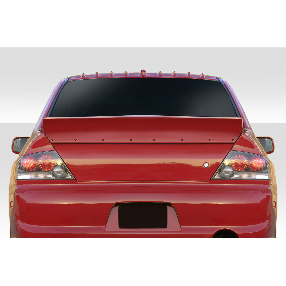 Modify your Mitsubishi Evolution 2002 with our Exterior/Wings - Rear view of a car at eye level