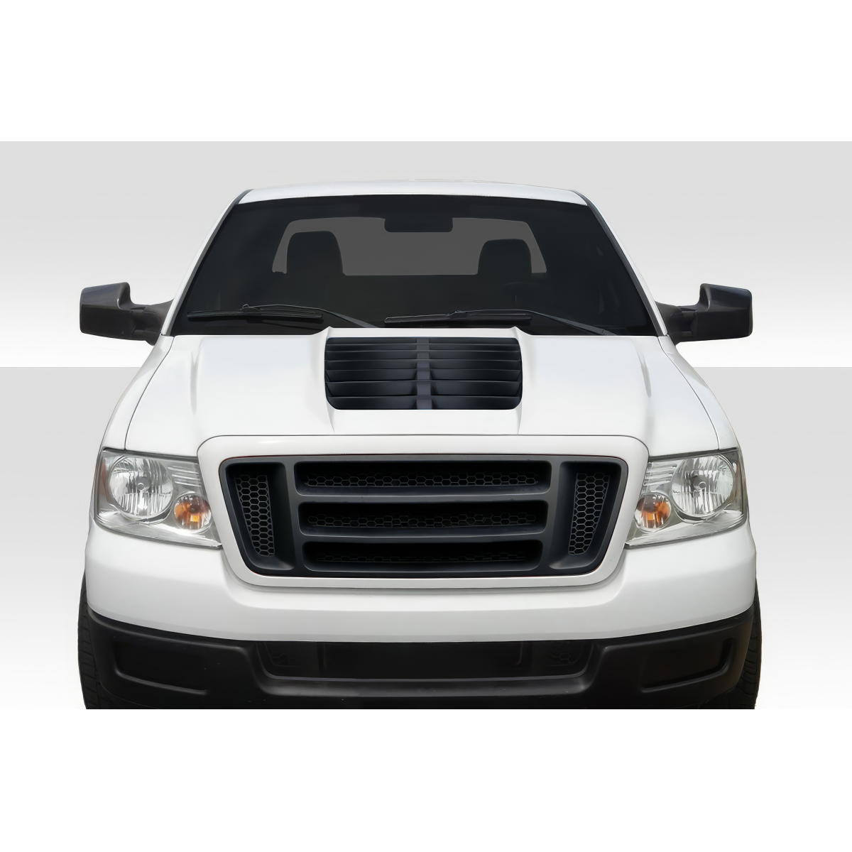 Modify your Ford F-150 2004 with our Exterior/Hoods - Front view of vehicle hood displayed straight on