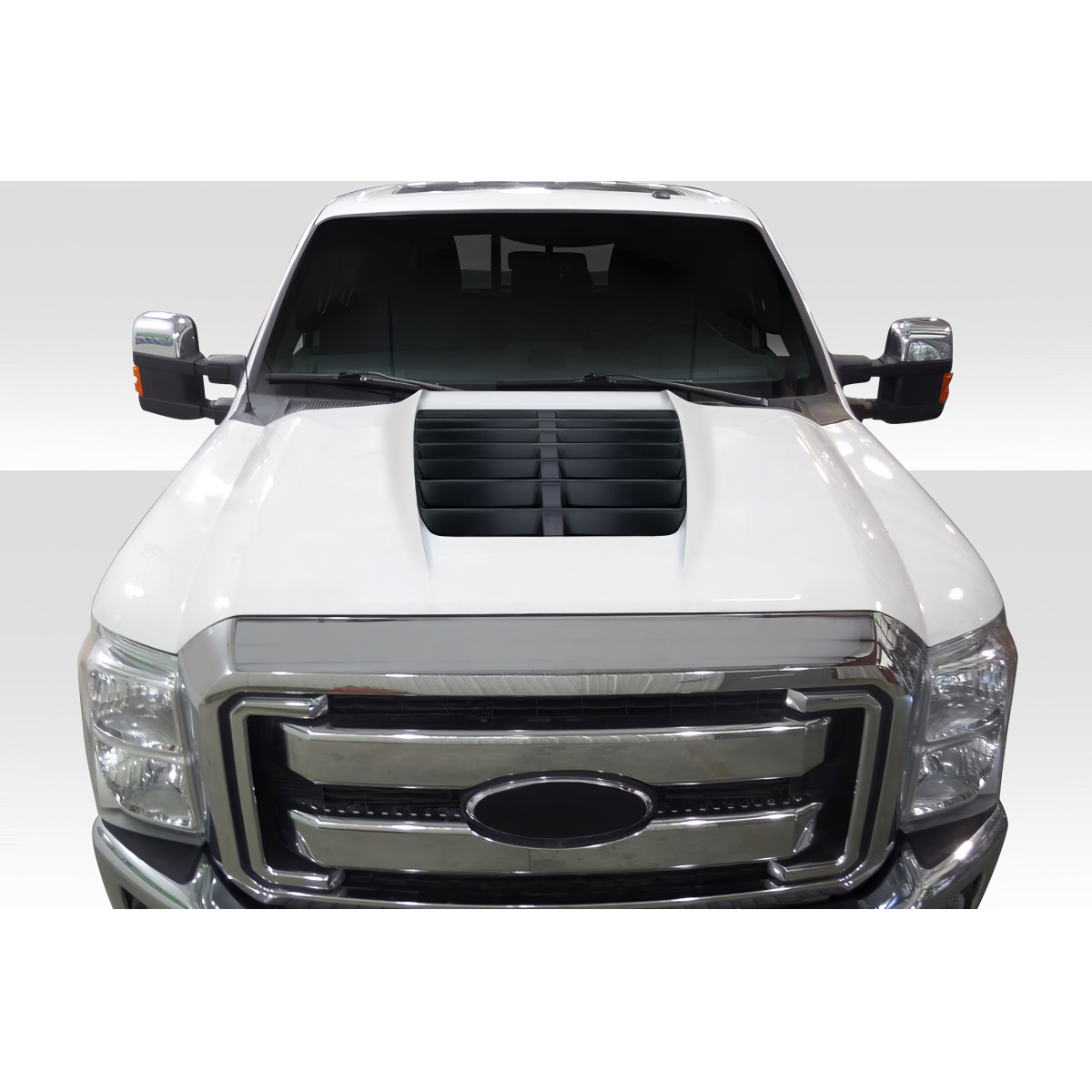 Modify your Ford F-250 Super Duty 2011 with our Exterior/Hoods - Front view of vehicle hood at a straight angle