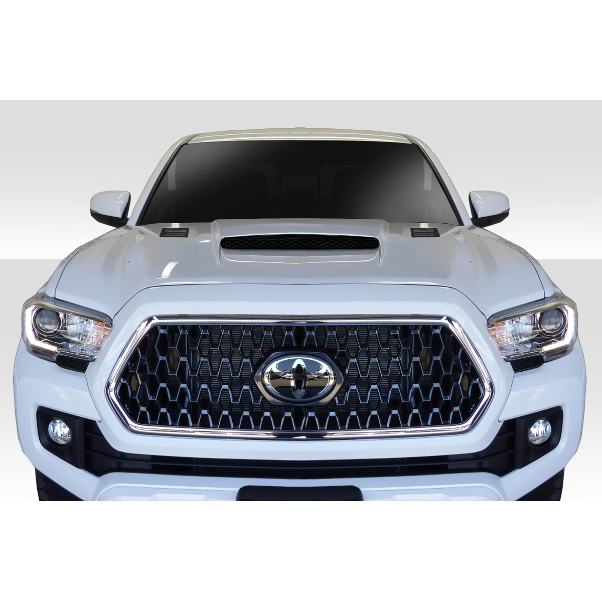 Modify your Toyota Tacoma 2016 with our Exterior/Hoods - Front view of vehicle part at zero degrees angle