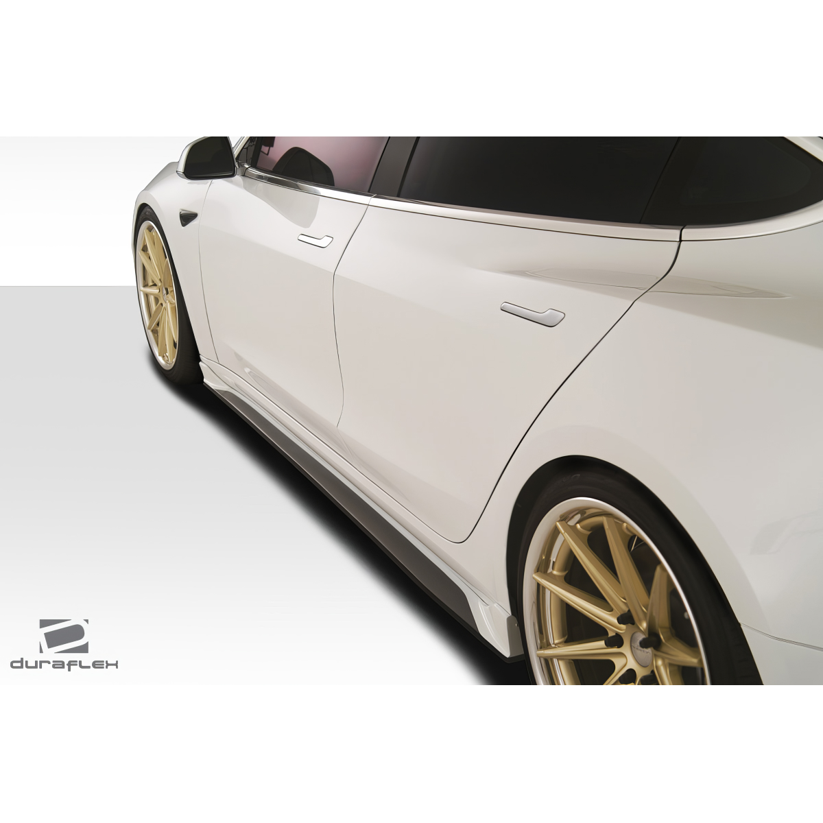 Modify your Tesla 3 2018 with our Exterior/Side Skirts - Angled view showcasing side skirts on vehicle