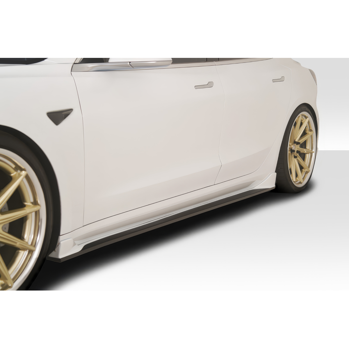 Modify your Tesla 3 2018 with our Exterior/Side Skirts - Side view angle of vehicle part displayed