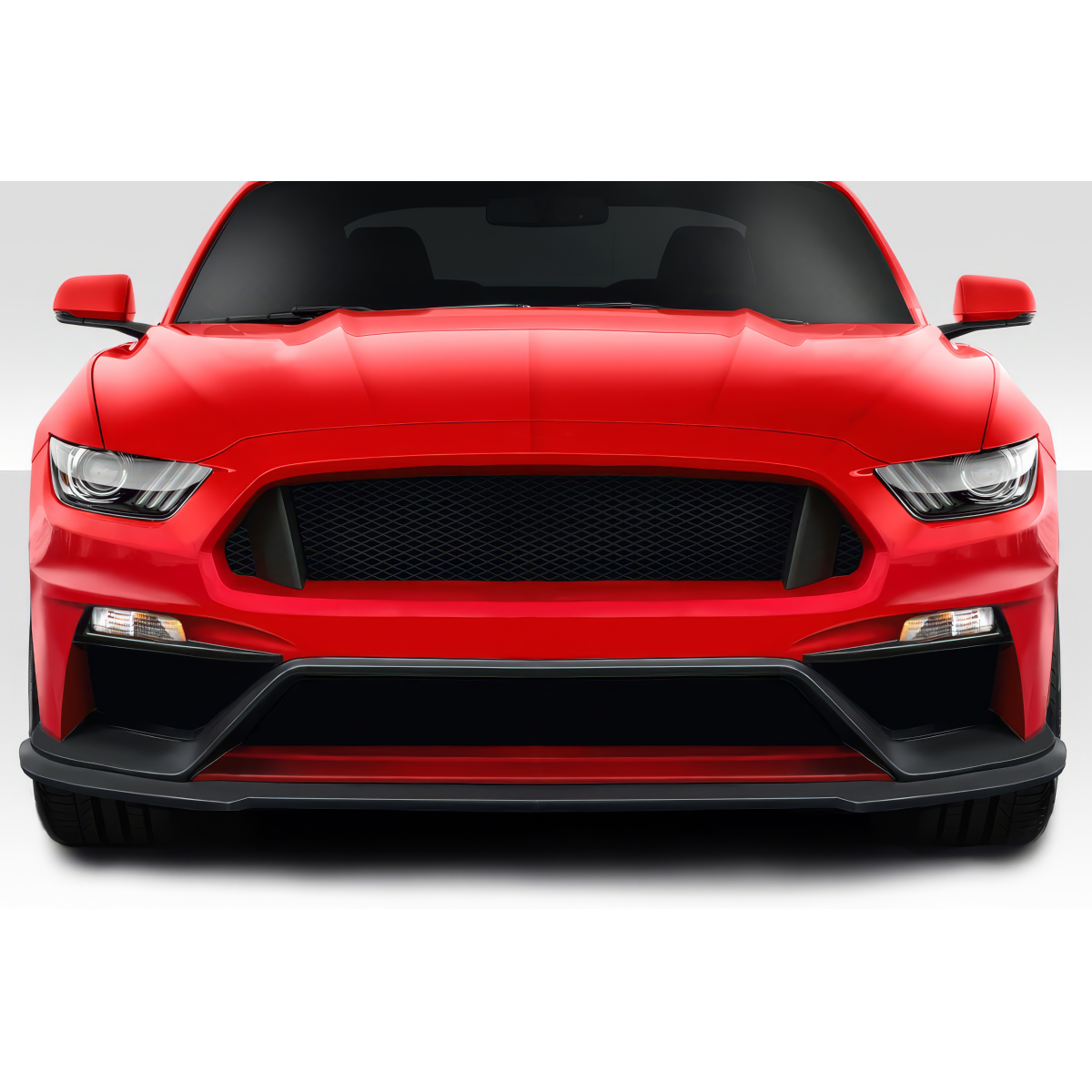 Modify your Ford Mustang 2015 with our Exterior/Front Bumpers or Lips - Front view of a red Ford Mustang