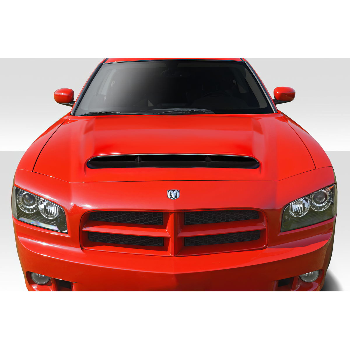 Modify your Dodge Charger 2006 with our Exterior/Hoods - Front view of the hood at a straight angle