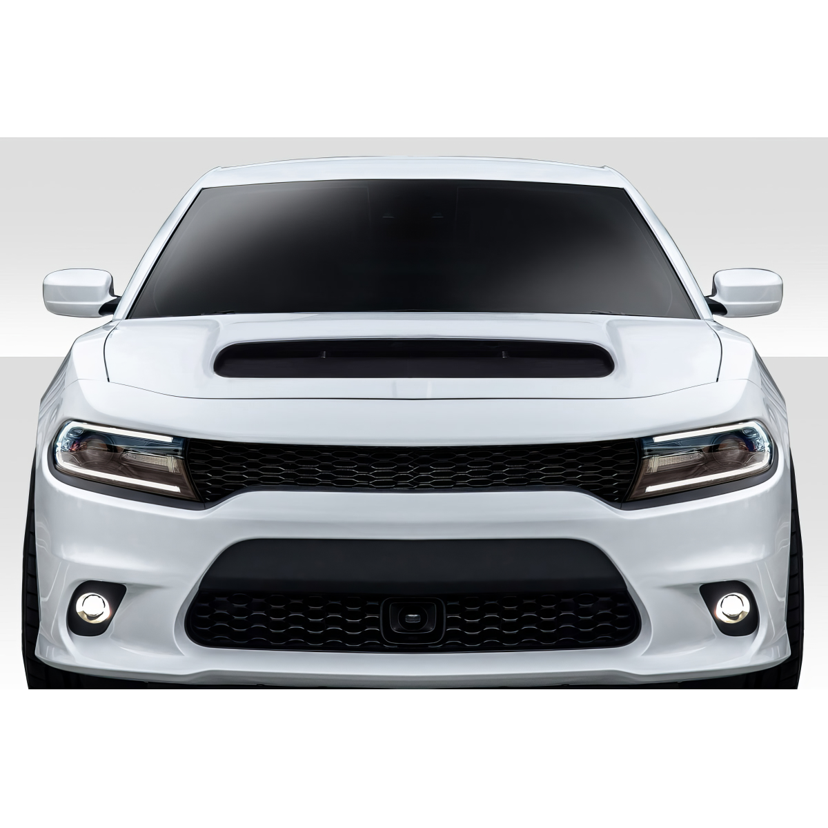 Modify your Dodge Charger 2015 with our Exterior/Hoods - Front view of vehicle at 0 degree angle