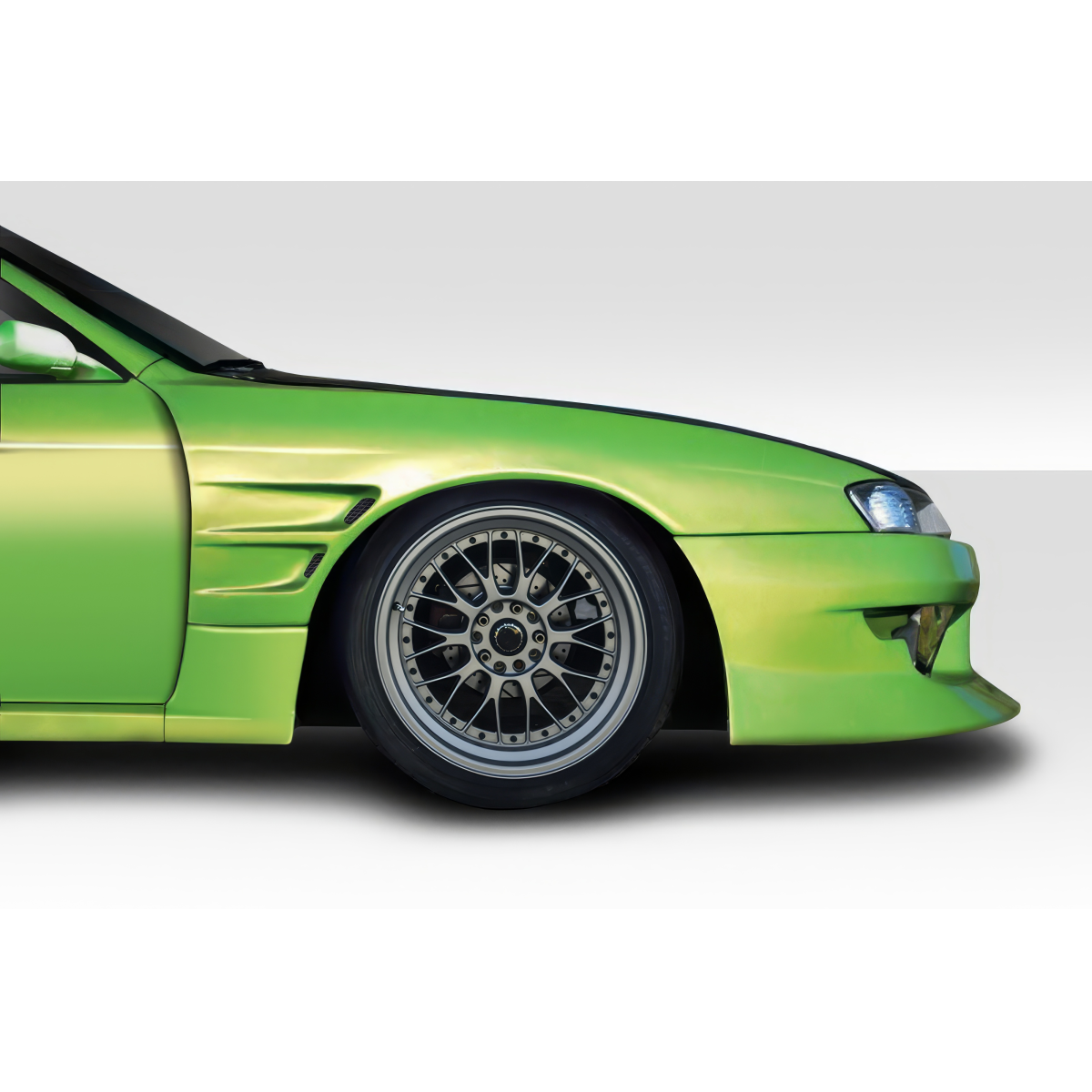 Modify your Nissan 240SX 1997 with our Exterior/Fenders - Side view of a car at a slight angle from the front