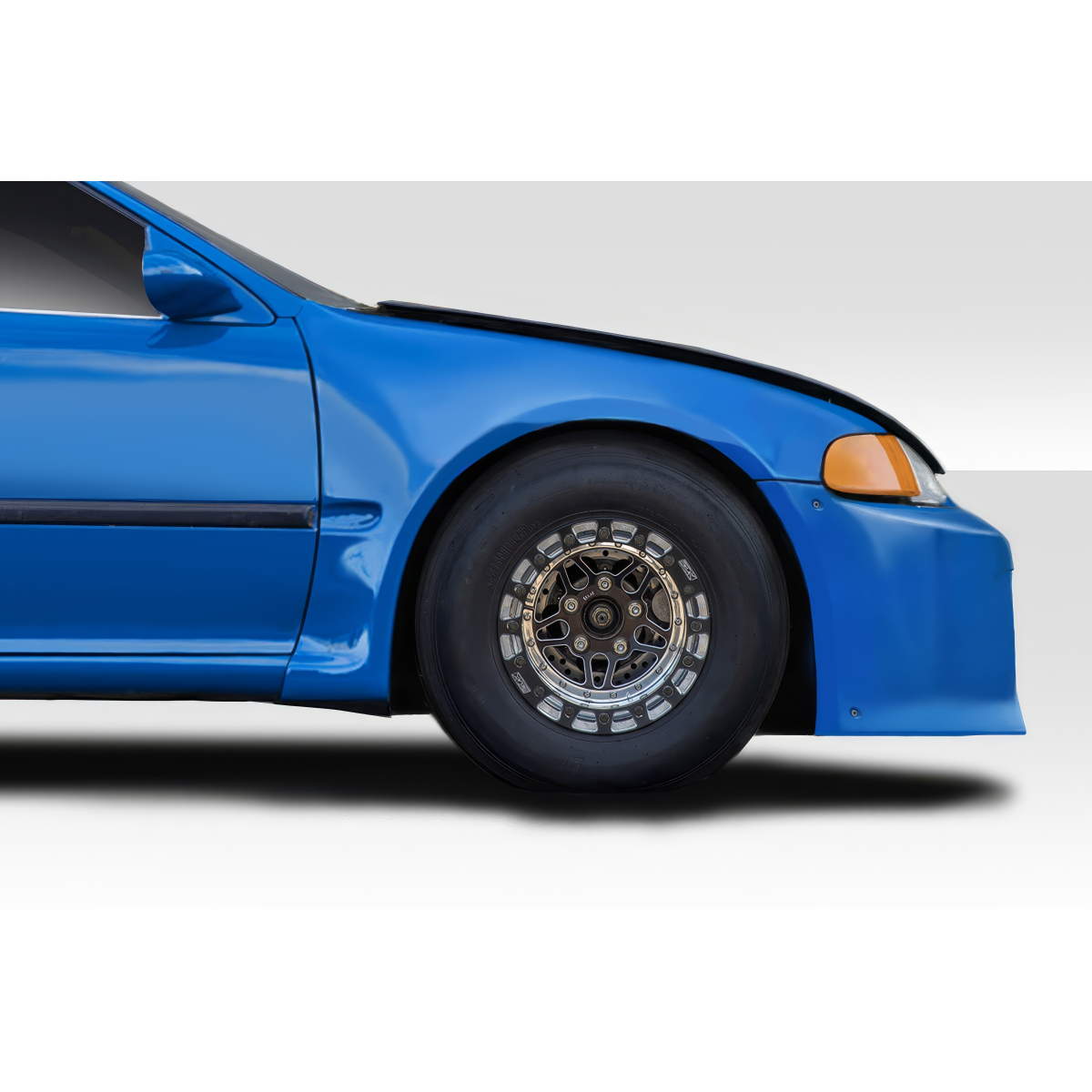 Modify your Honda Civic 1992 with our Exterior/Fenders - Side angle of a blue Honda Civic fender