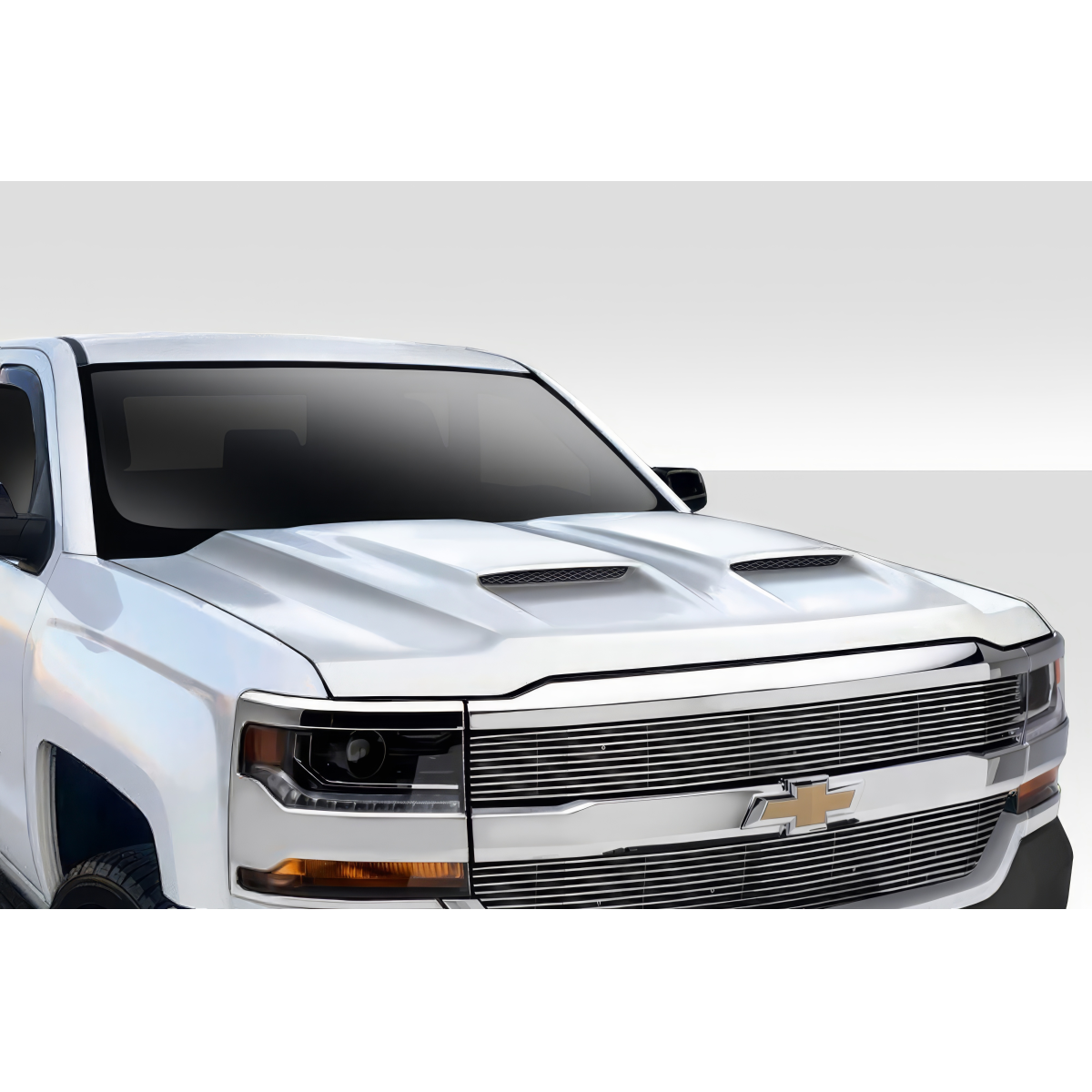 Modify your Chevrolet Silverado 2016 with our Exterior/Hoods - Front angle view of Chevrolet Silverado hood