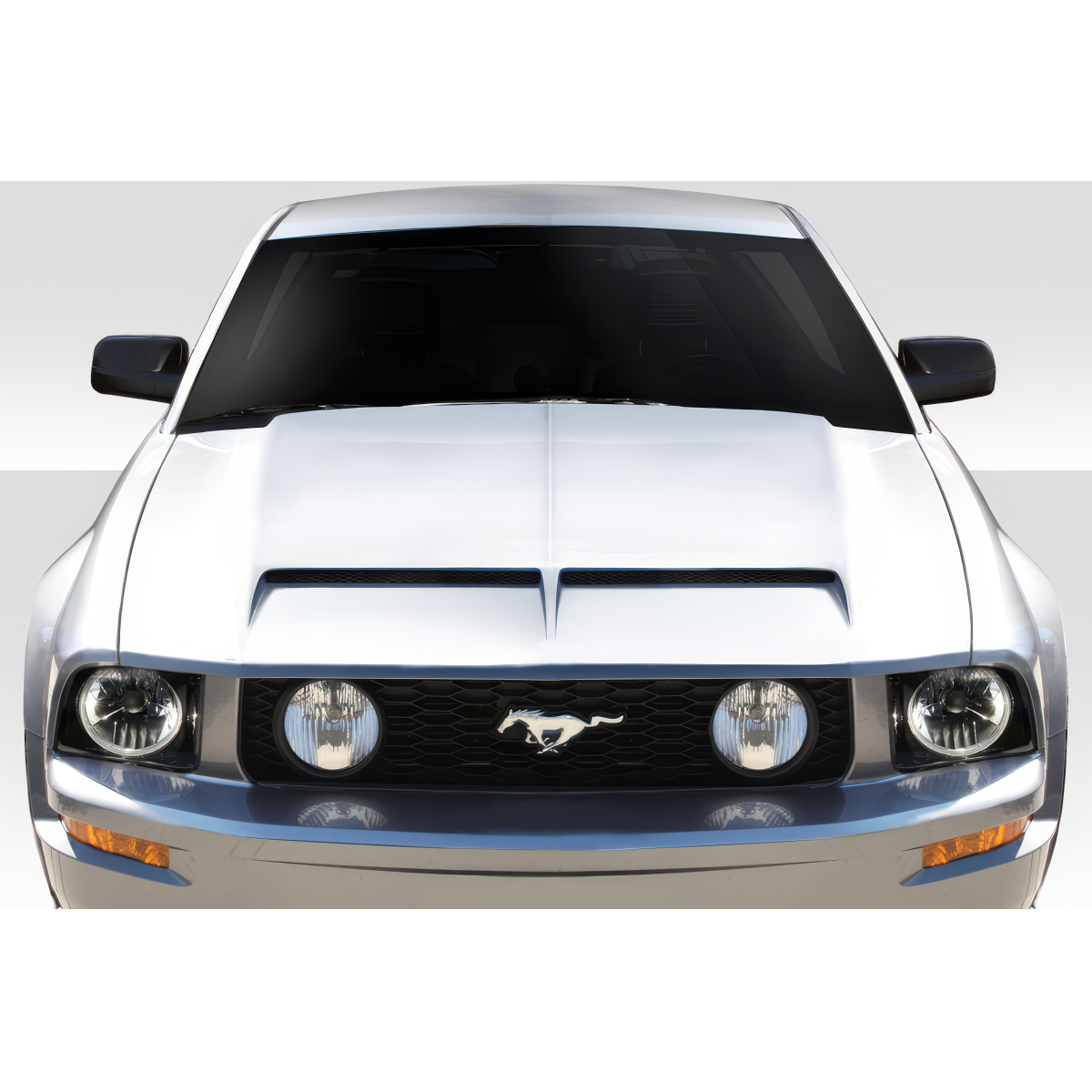 Modify your Ford Mustang 2005 with our Exterior/Hoods - Front view of the vehicle hood at a straight angle