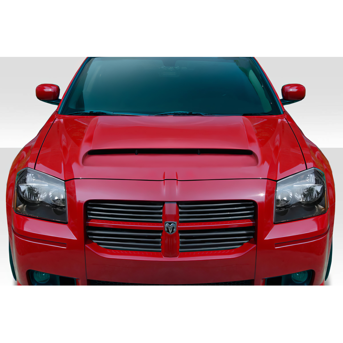 Modify your Dodge Magnum 2005 with our Exterior/Hoods - Front view of vehicle part at zero degrees angle