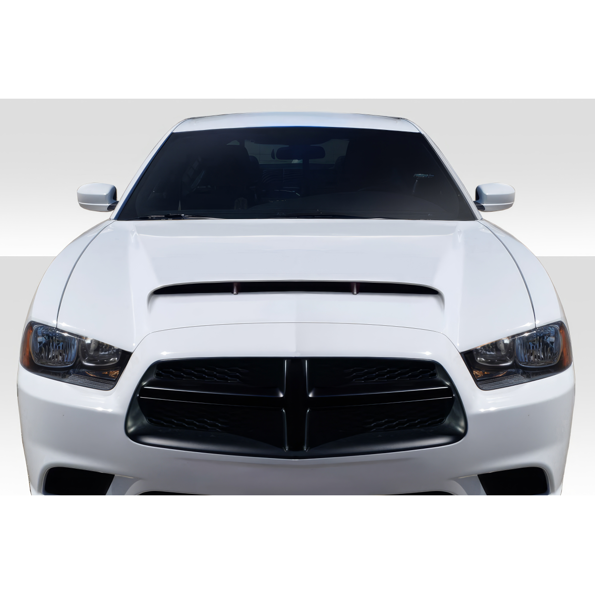 Modify your Dodge Charger 2011 with our Exterior/Hoods - Front view of vehicle part at head-on angle