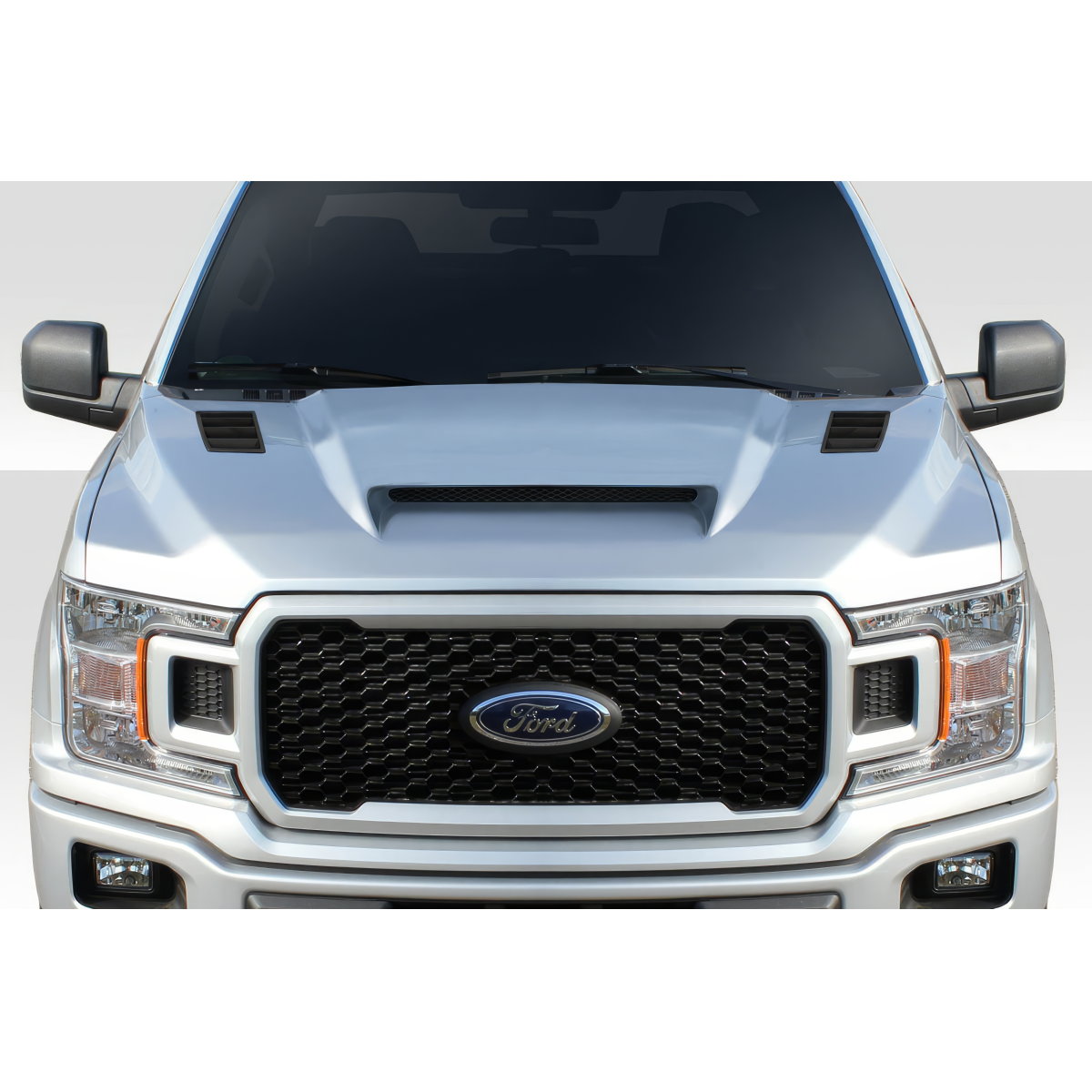 Modify your Ford F-150 2015 with our Exterior/Hoods - Front view of vehicle part at head-on angle