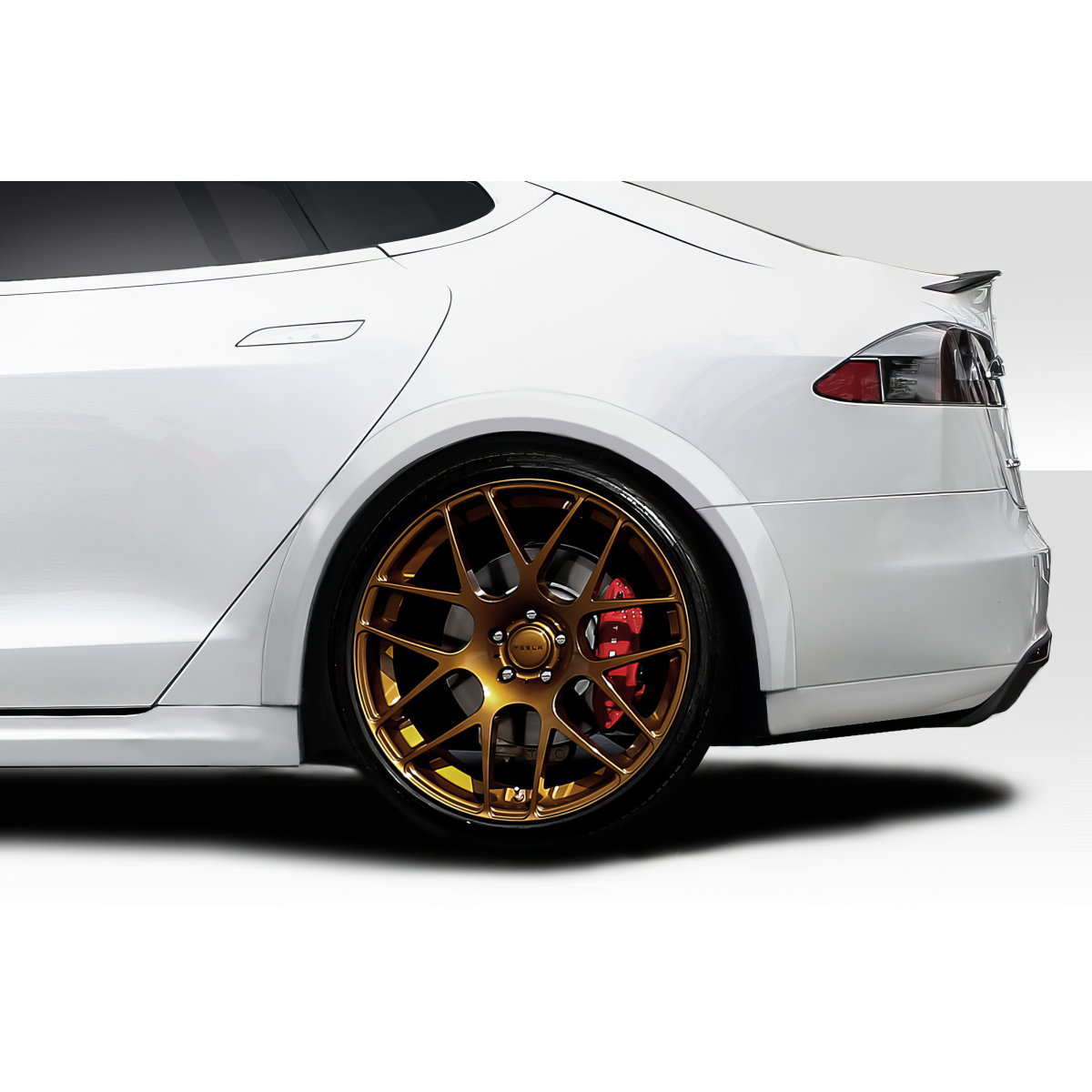 Modify your Tesla S 2012 with our Exterior/Fenders - Angle is from the rear side showing the wheel