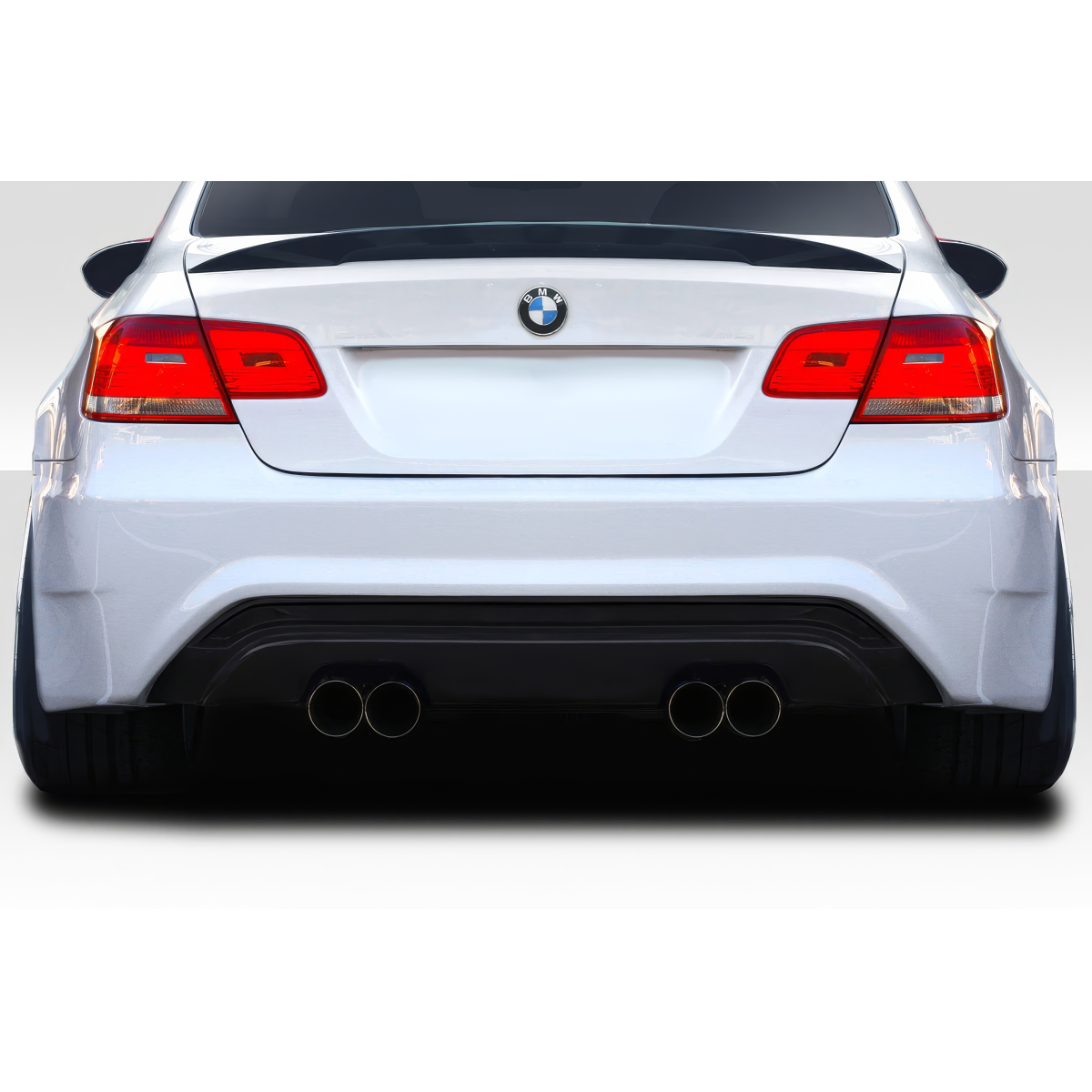 Modify your BMW M3 2008 with our Exterior/Rear Bumpers or Lips - Rear view of a BMW M3 at a straight angle