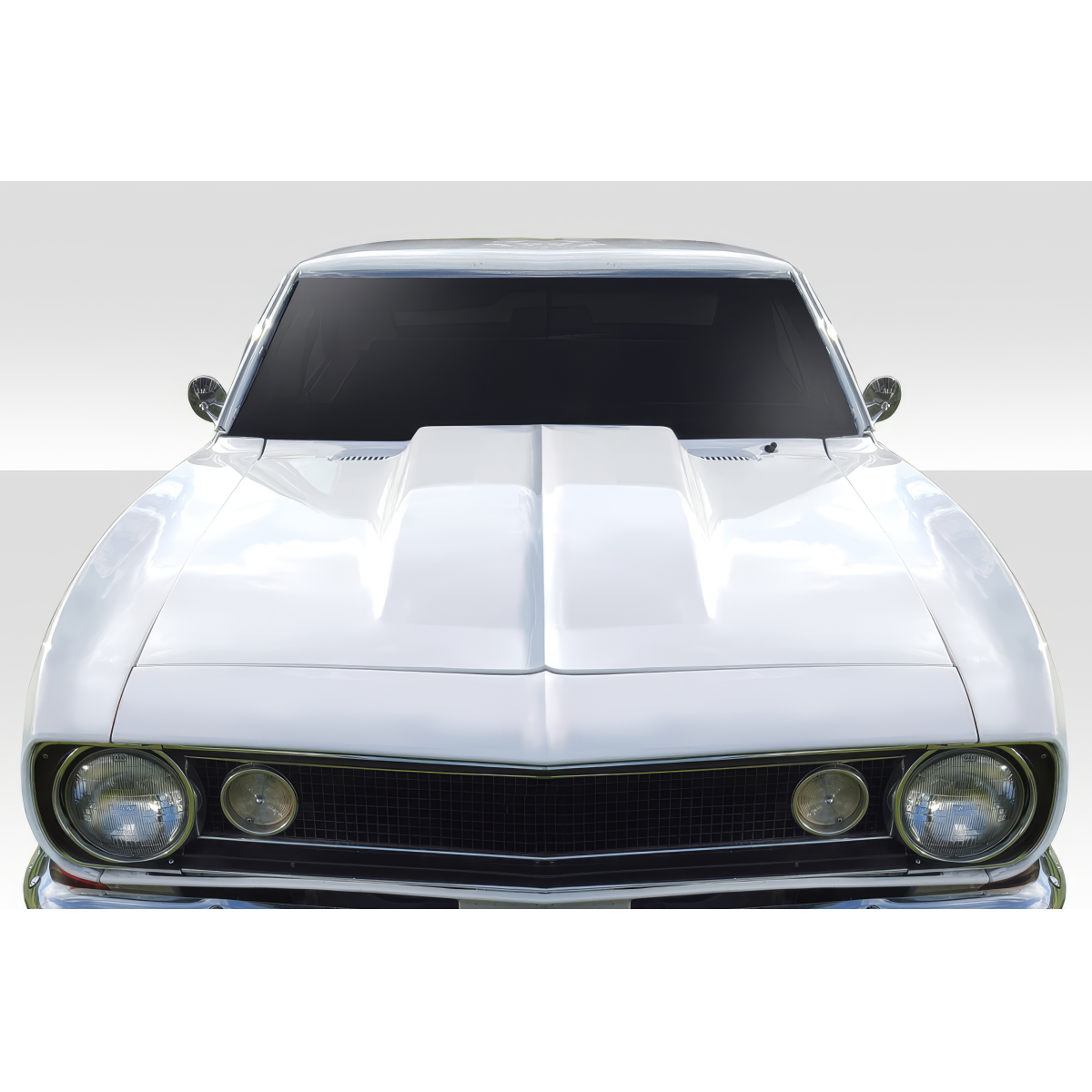 Modify your Chevrolet Camaro 1967 with our Exterior/Hoods - Front view of a Chevrolet Camaro at eye level