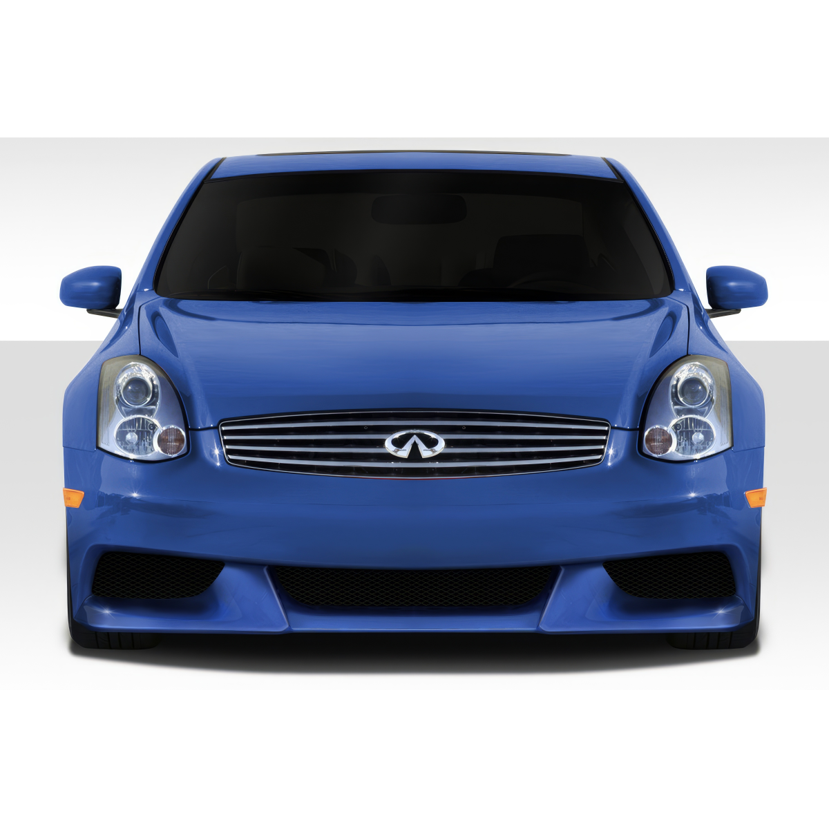 Modify your Infiniti G35 2003 with our Exterior/Front Bumpers or Lips - Front view of a blue Infiniti G35 Coupe