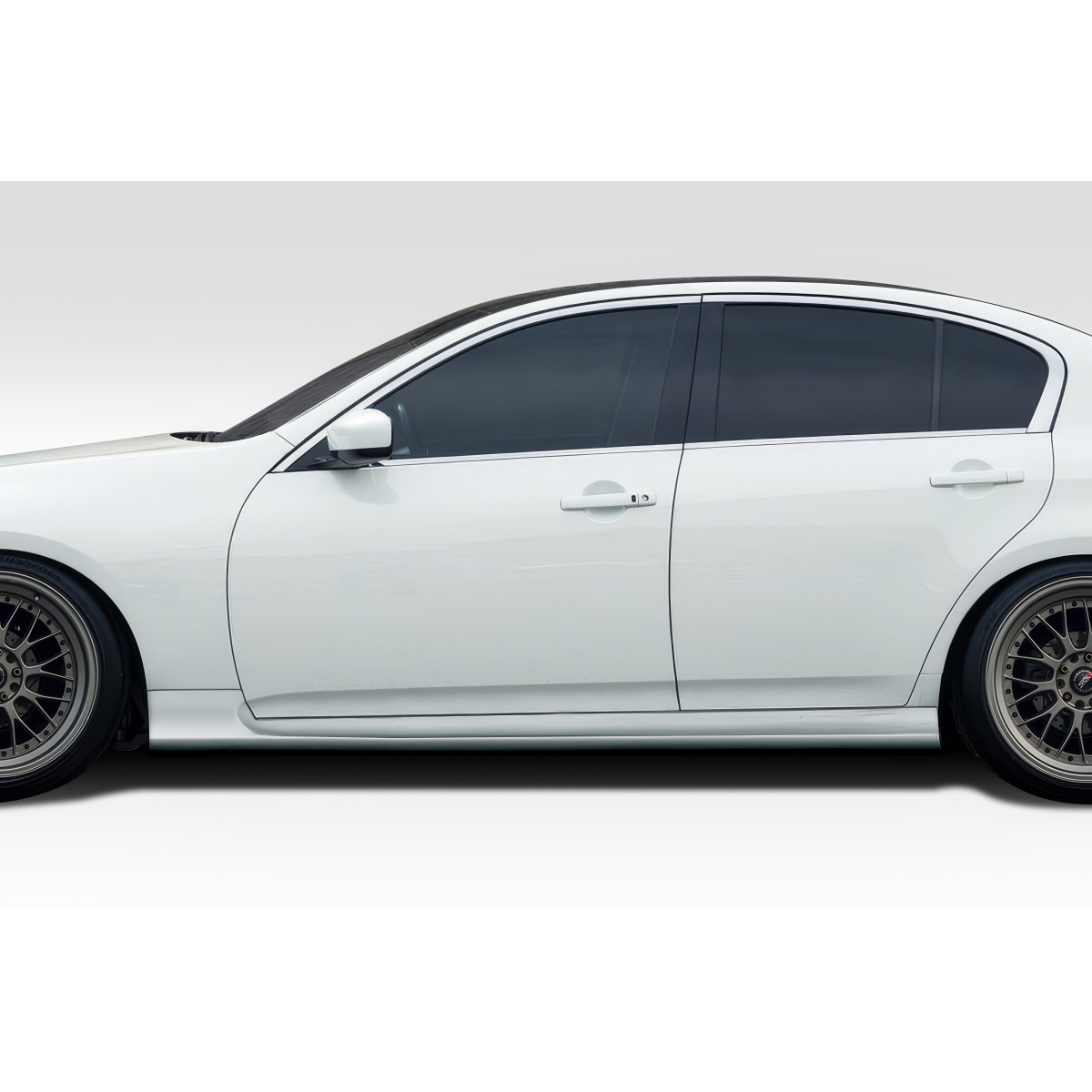 Modify your Infiniti G37 2008 with our Exterior/Side Skirts - Side angle view of the vehicle part