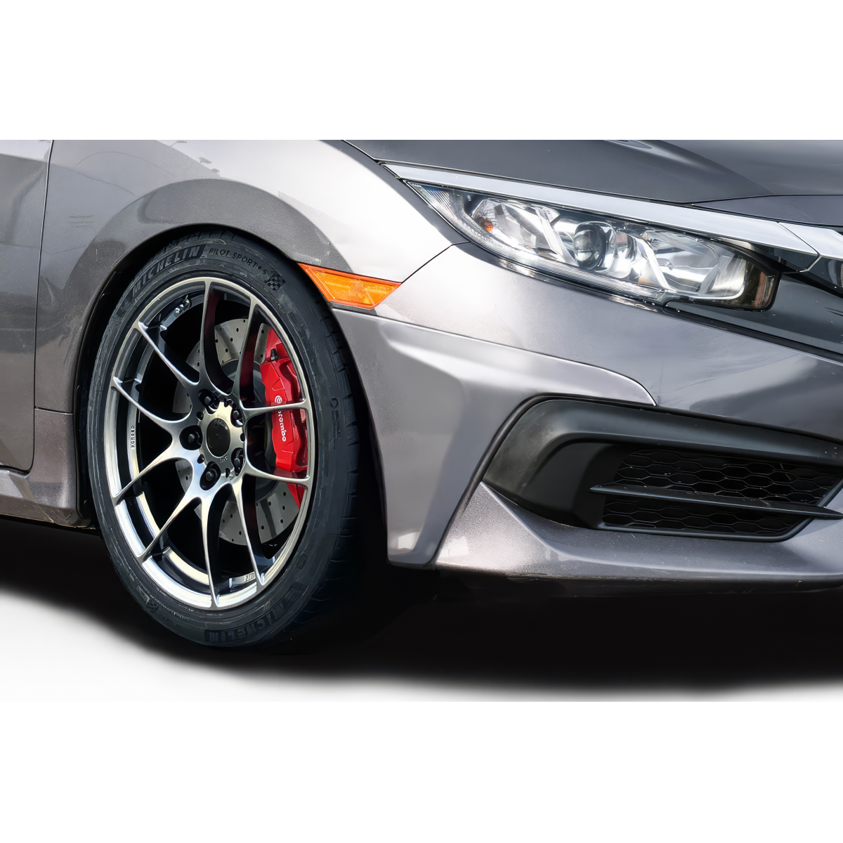 Modify your Honda Civic 2016 with our Exterior/Front Bumpers or Lips - Front view angle of the vehicle components