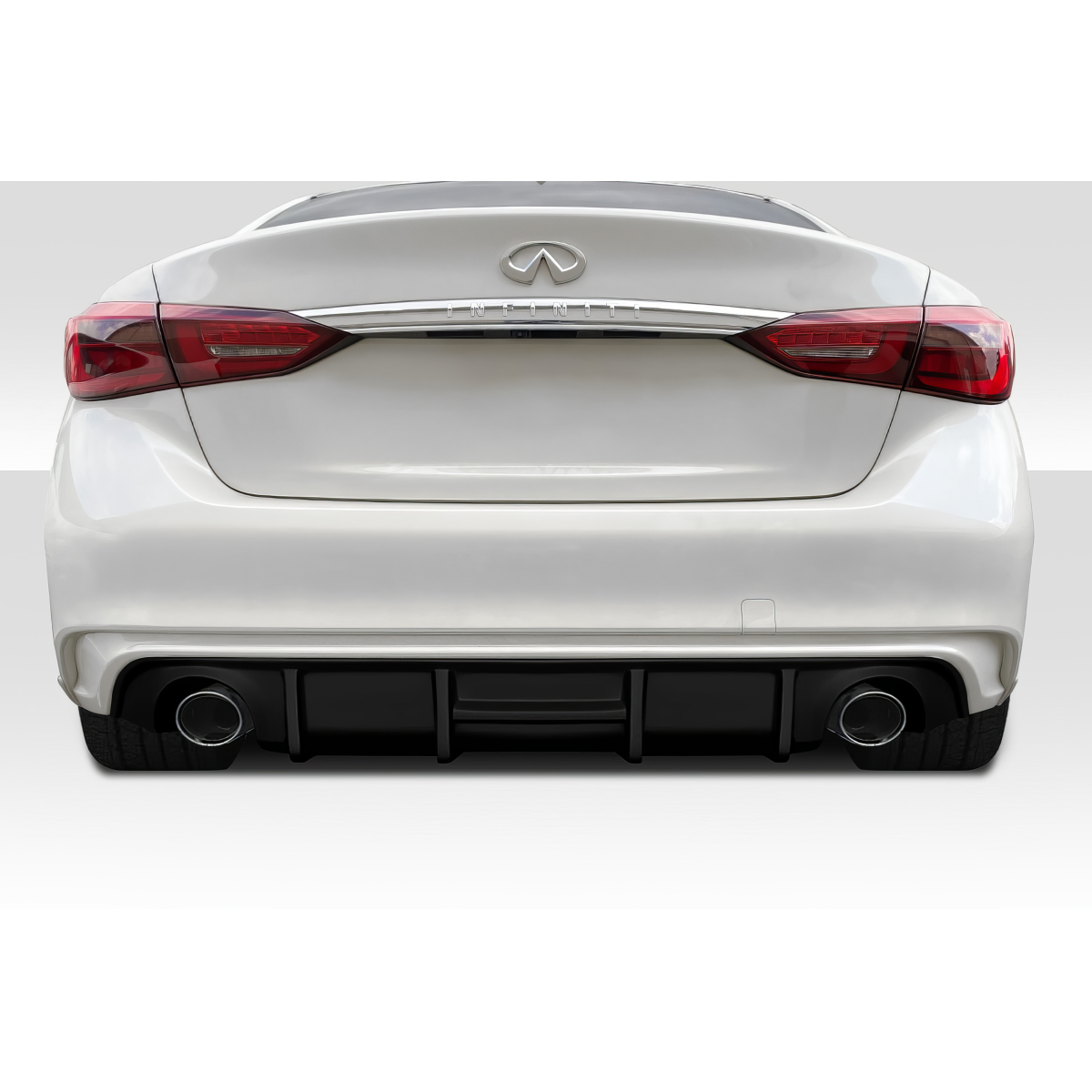 Modify your Infiniti Q50 2018 with our Exterior/Diffusers - Rear view at a straight angle showcasing the diffuser