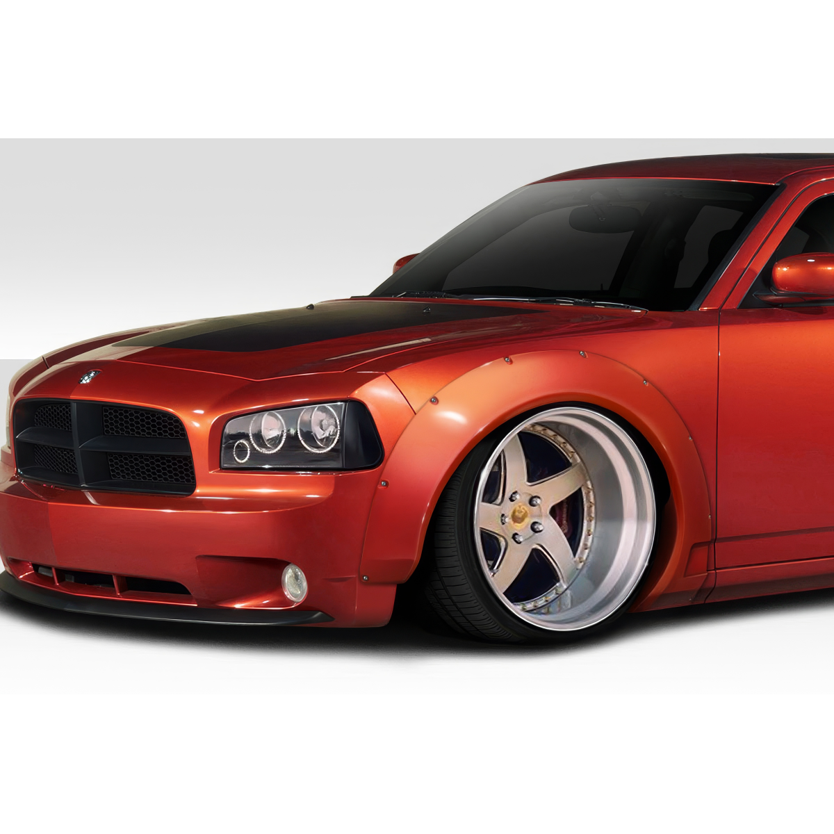 Modify your Dodge Charger 2006 with our Exterior/Fenders - Front three quarters view of fender flares