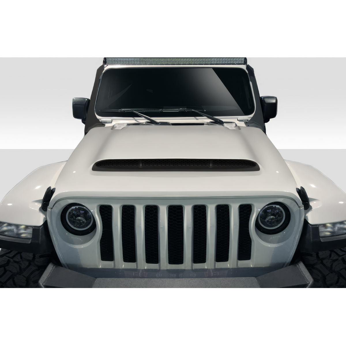 Modify your Jeep Gladiator 2019 with our Exterior/Hoods - Front view showing hood and grille design