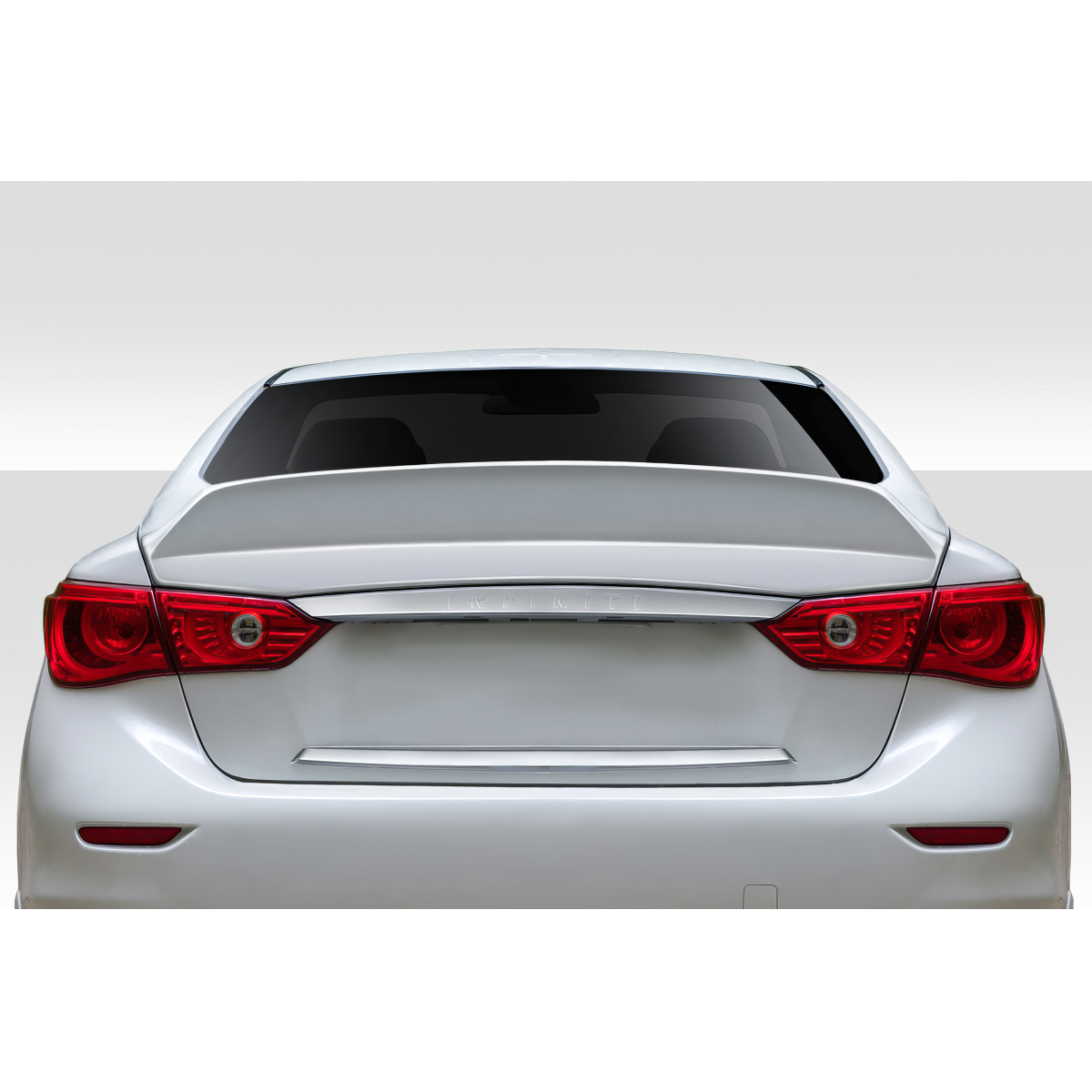 Modify your Infiniti Q50 2014 with our Exterior/Wings - Rear view at a straight angle