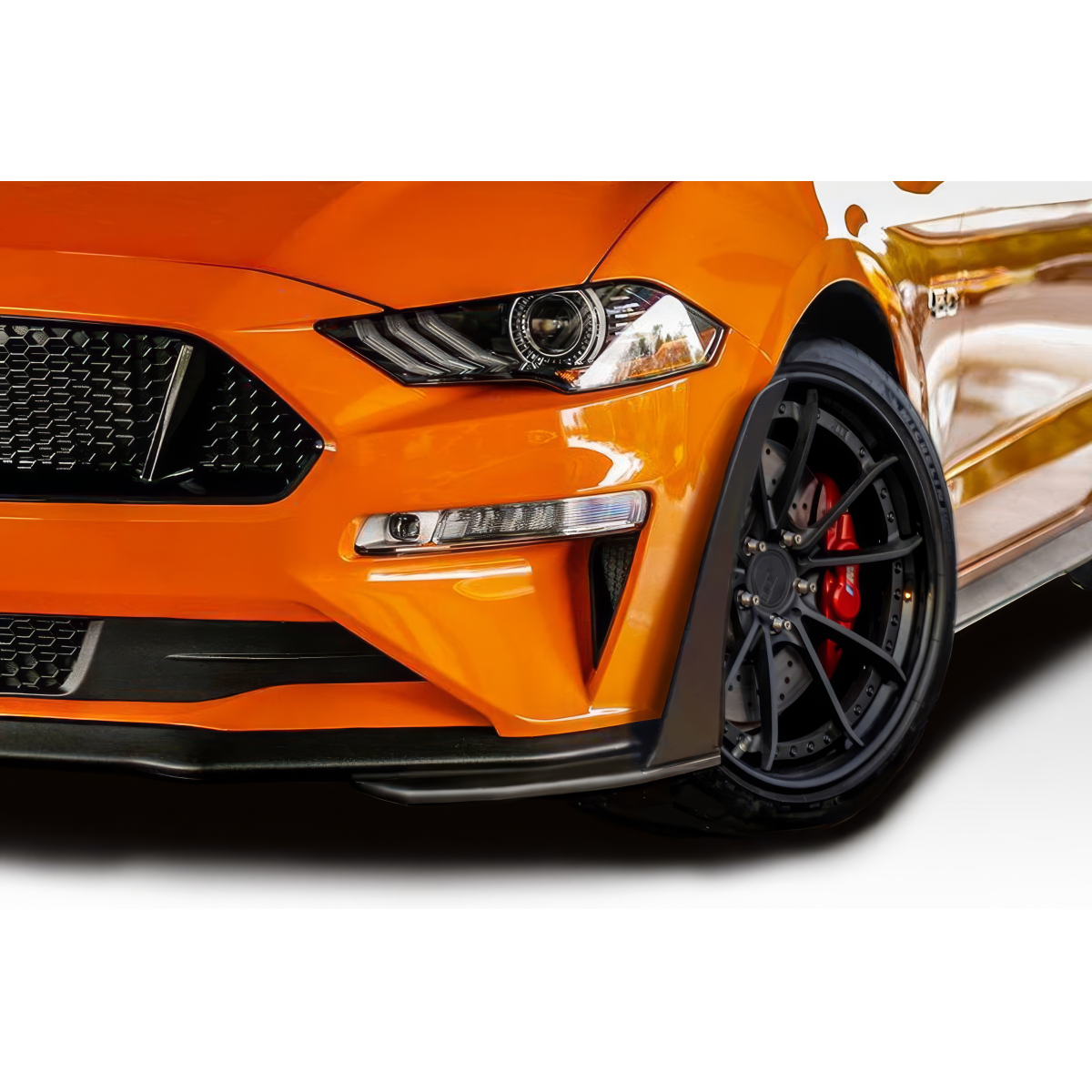 Modify your Ford Mustang 2018 with our Exterior/Front Bumpers or Lips - Front three quarter view of car part