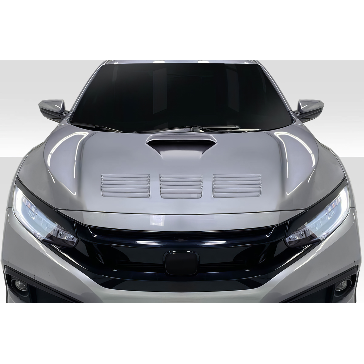 Modify your Honda Civic 2017 with our Exterior/Hoods - Front view of durable car hood at level angle