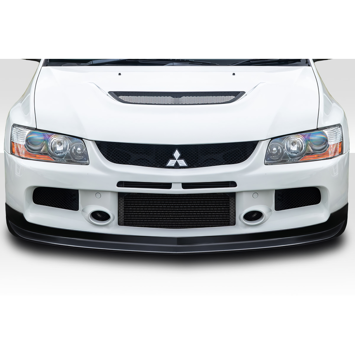 Modify your Mitsubishi Evolution 2006 with our Exterior/Front Bumpers or Lips - Front view of car with low angle perspective