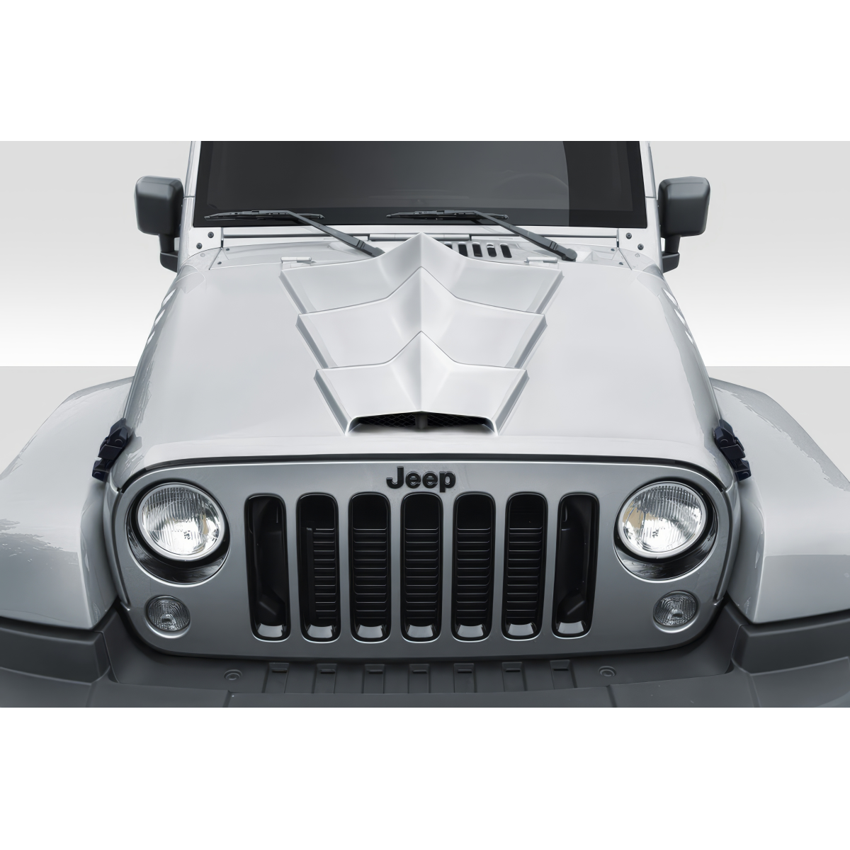 Modify your Jeep Wrangler 2007 with our Exterior/Hoods - Front view of hood at eye level angle