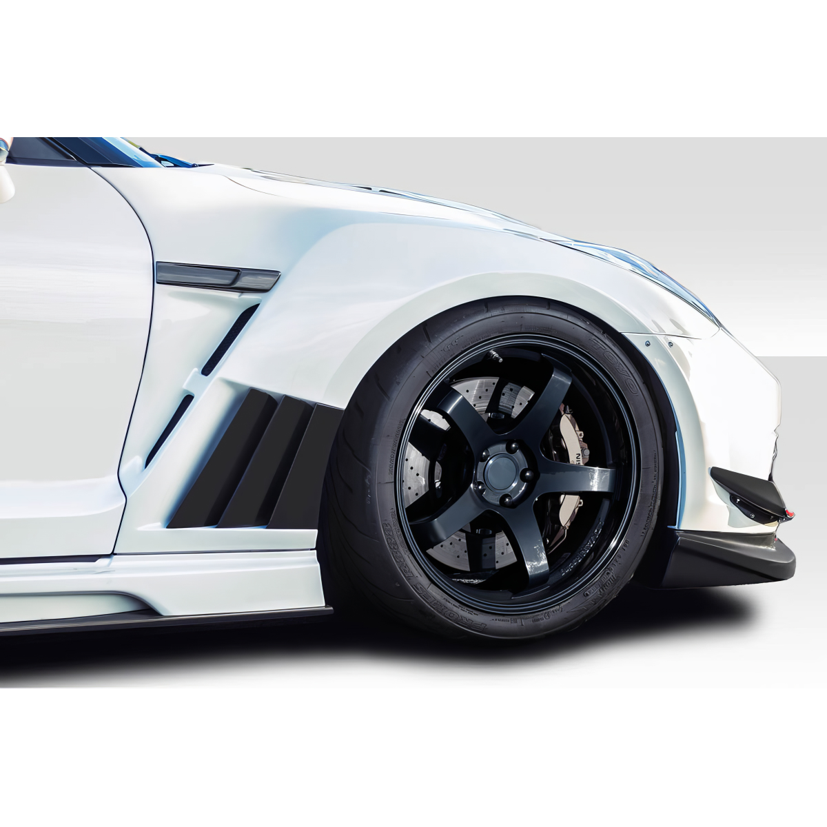 Modify your Nissan GT-R 2009 with our Exterior/Fenders - Close side angle view of car fender